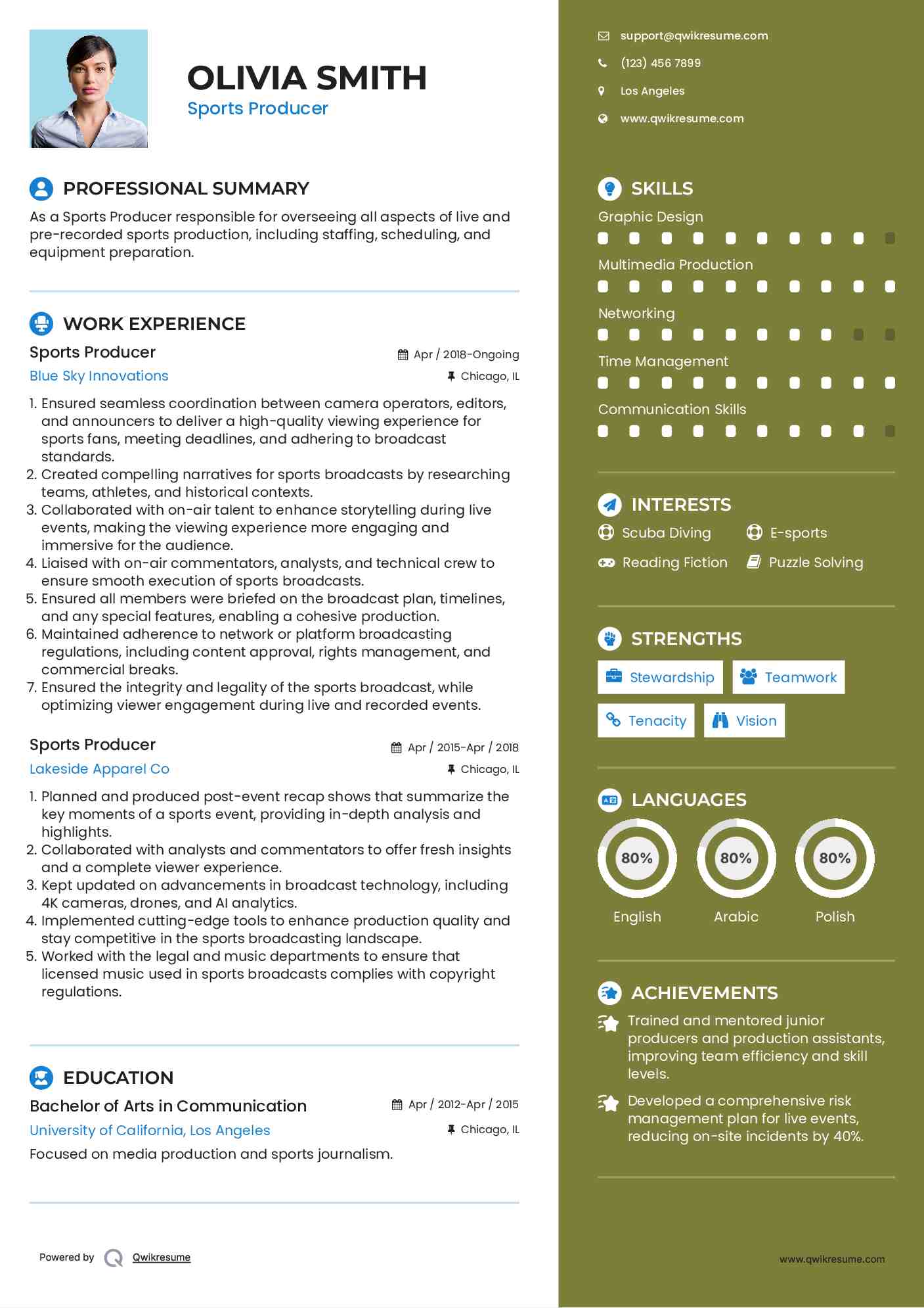 Sports Producer Resume Sample