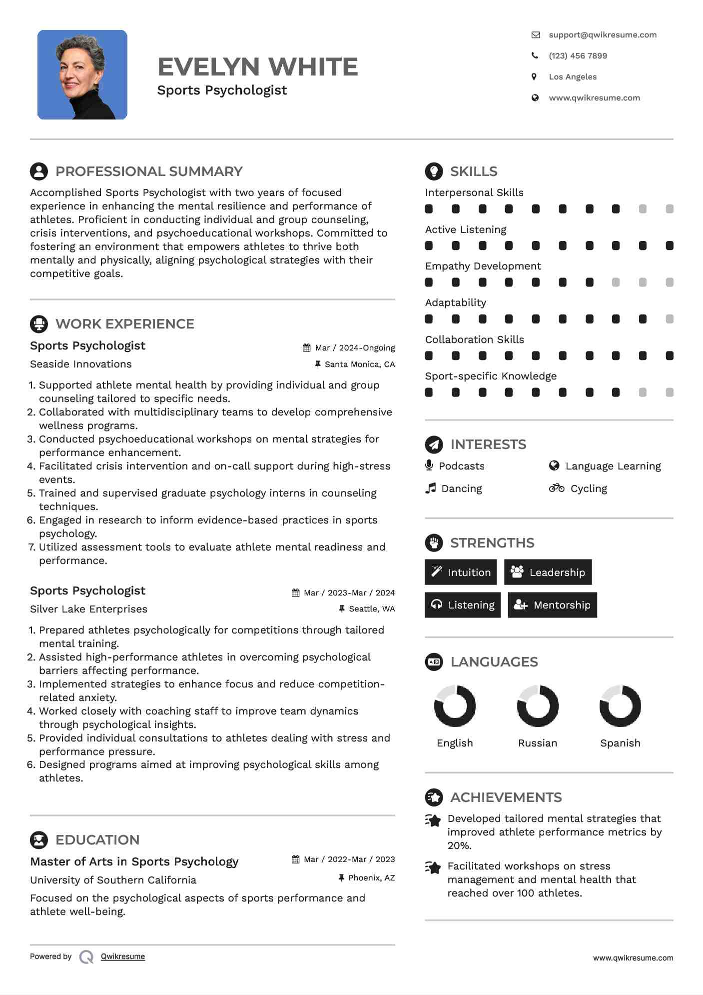 Sports Psychologist Resume Model