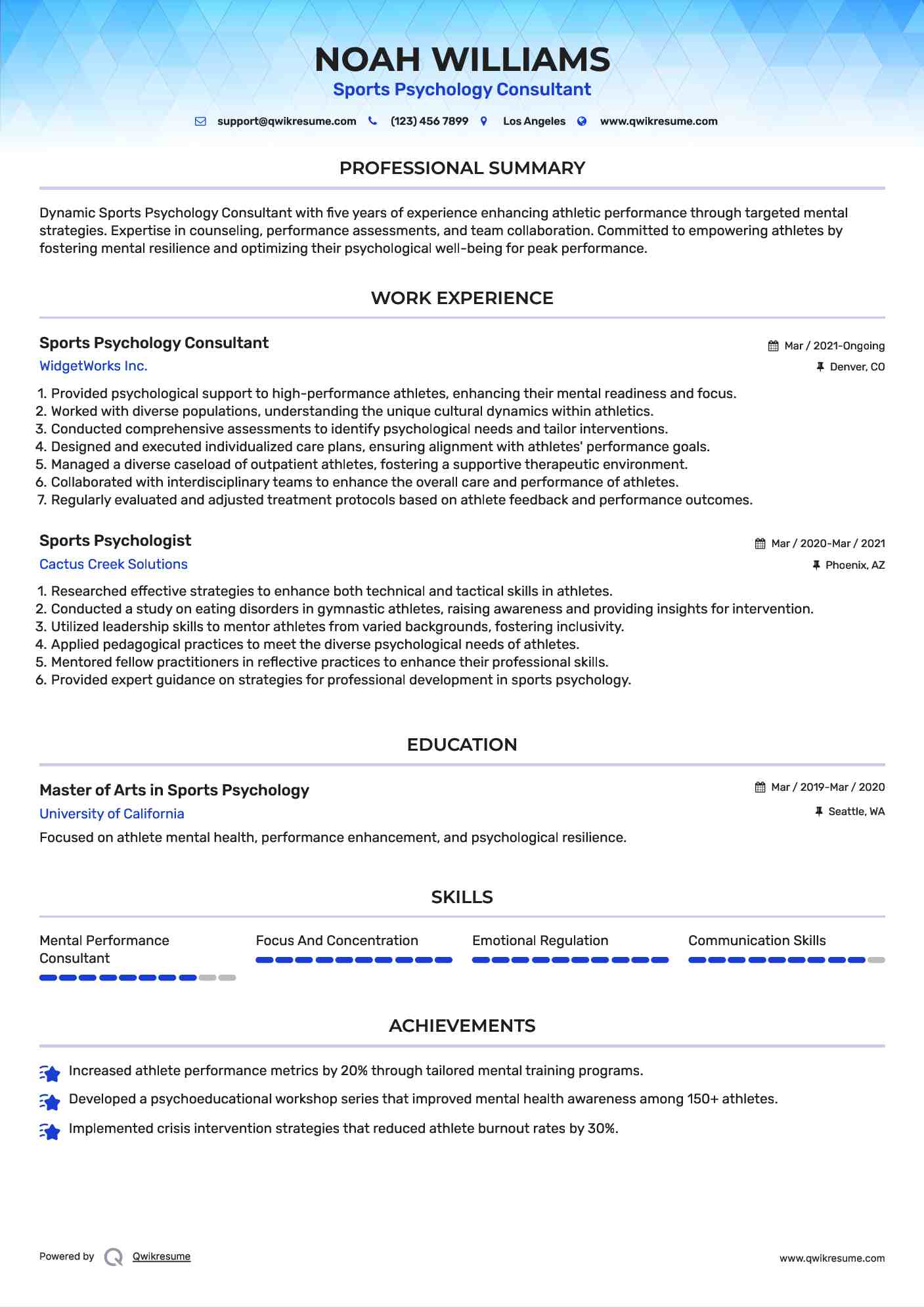 Sports Psychology Consultant Resume Template