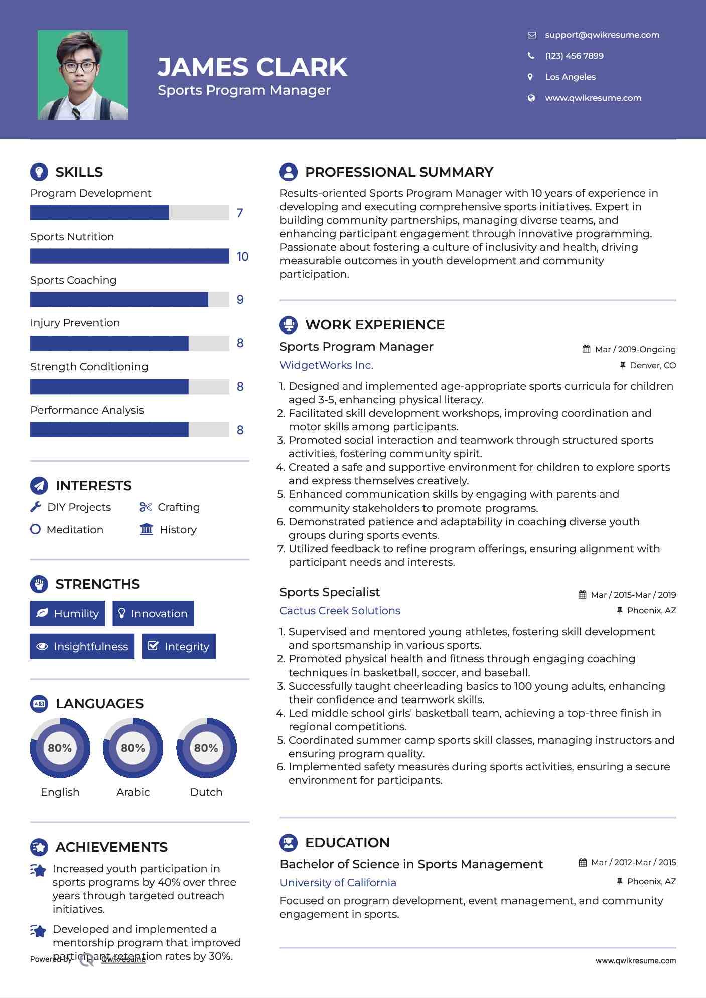 Sports Program Manager Resume Format