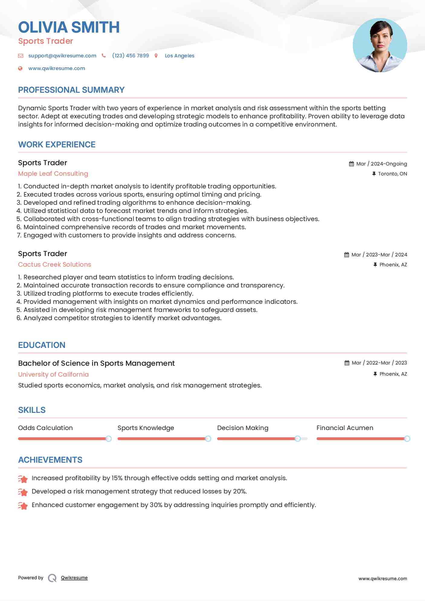 Sports Trader Resume Template