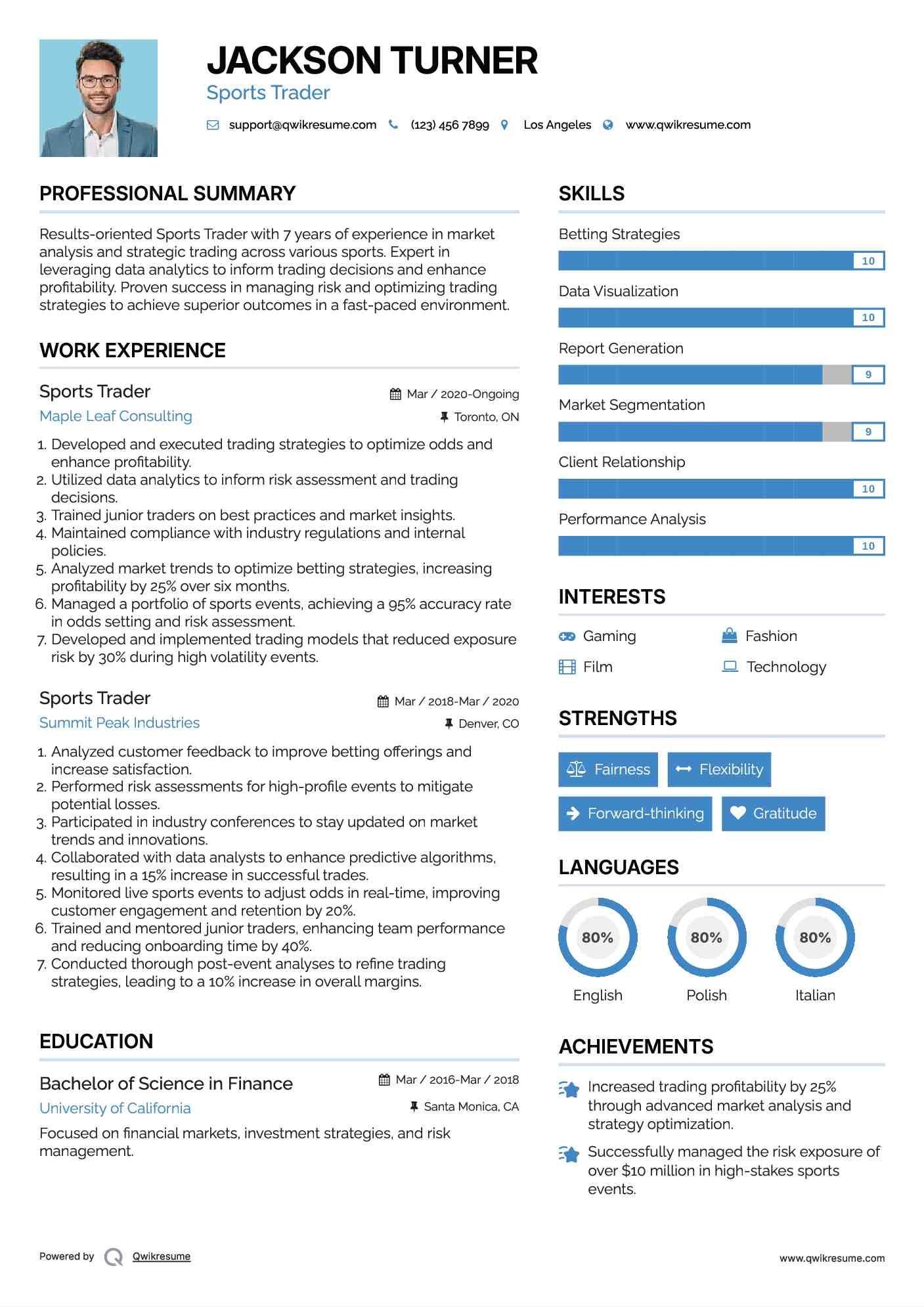 Sports Trader Resume Sample