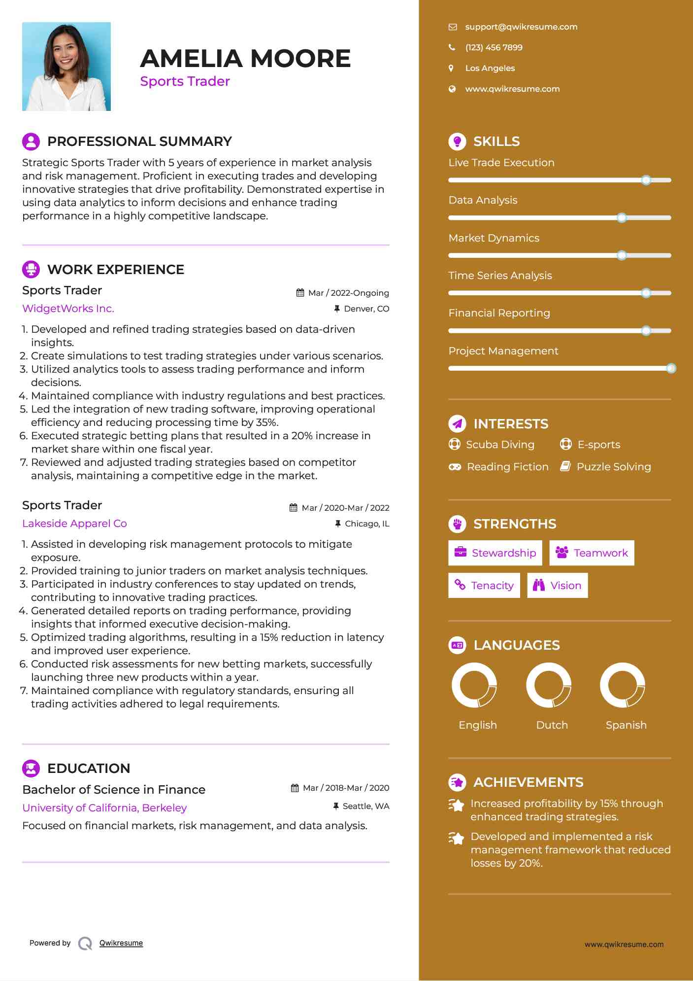 Sports Trader Resume Format