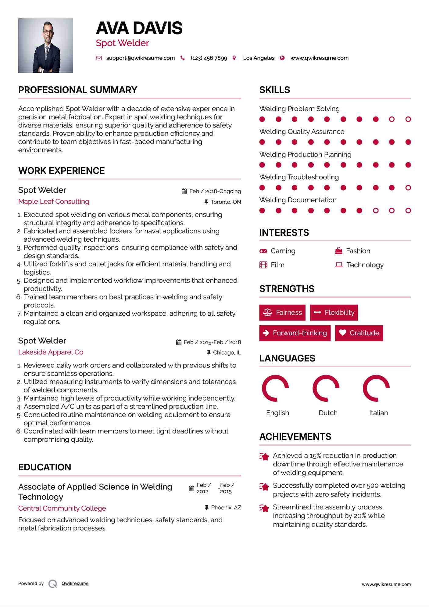 Spot Welder Resume Template