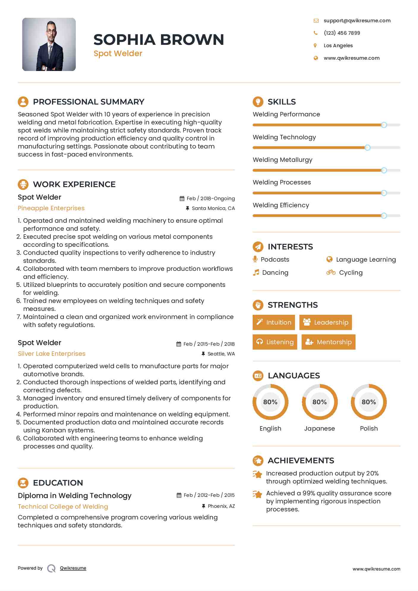 Spot Welder Resume Example