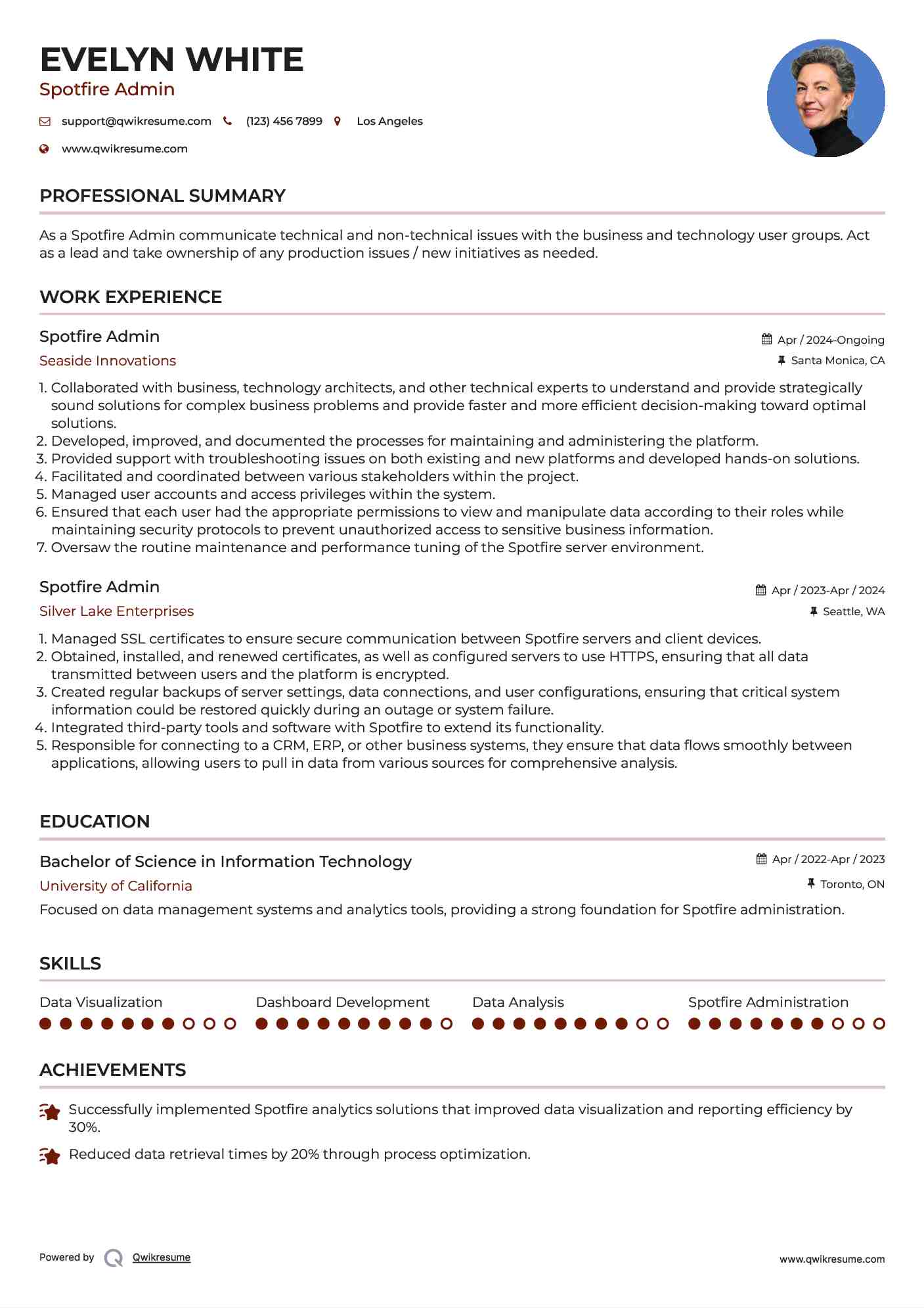Spotfire Admin Resume Template