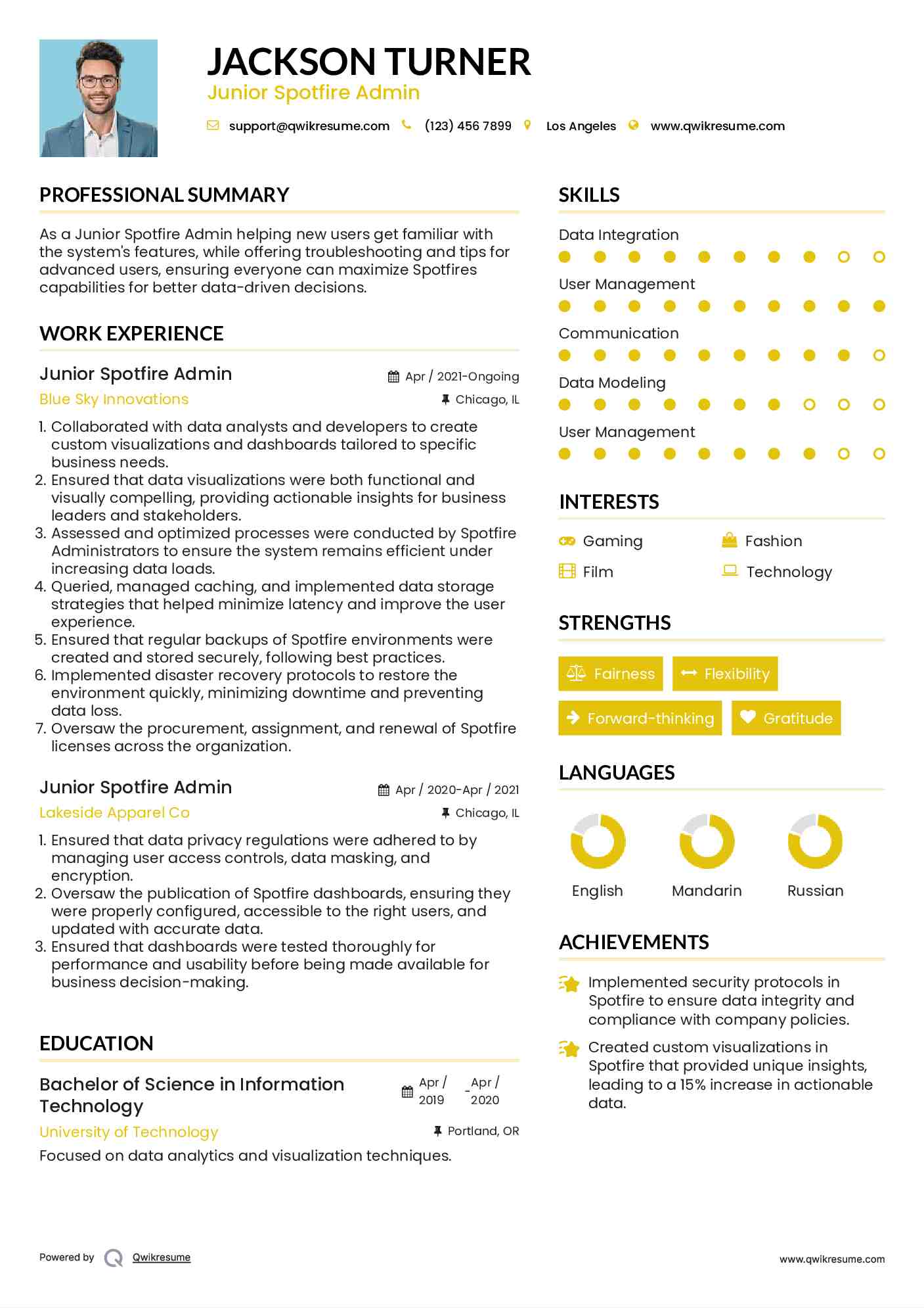 Junior Spotfire Admin Resume Format