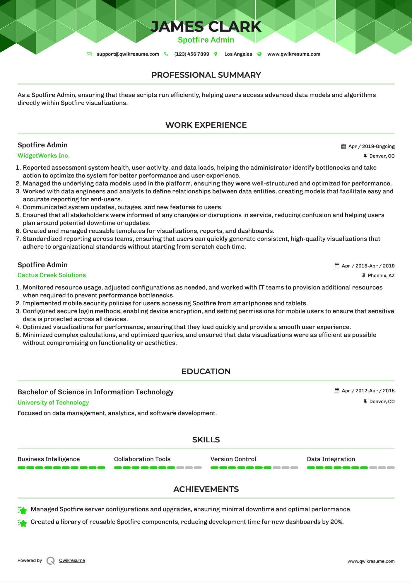  Spotfire Admin Resume Model