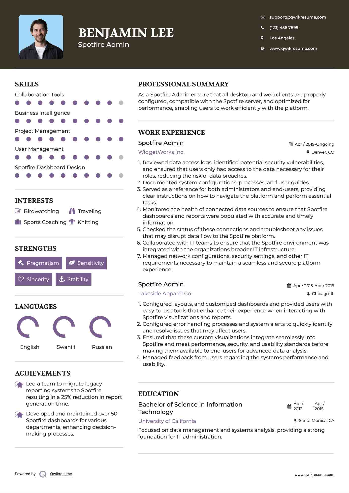  Spotfire Admin Resume Sample