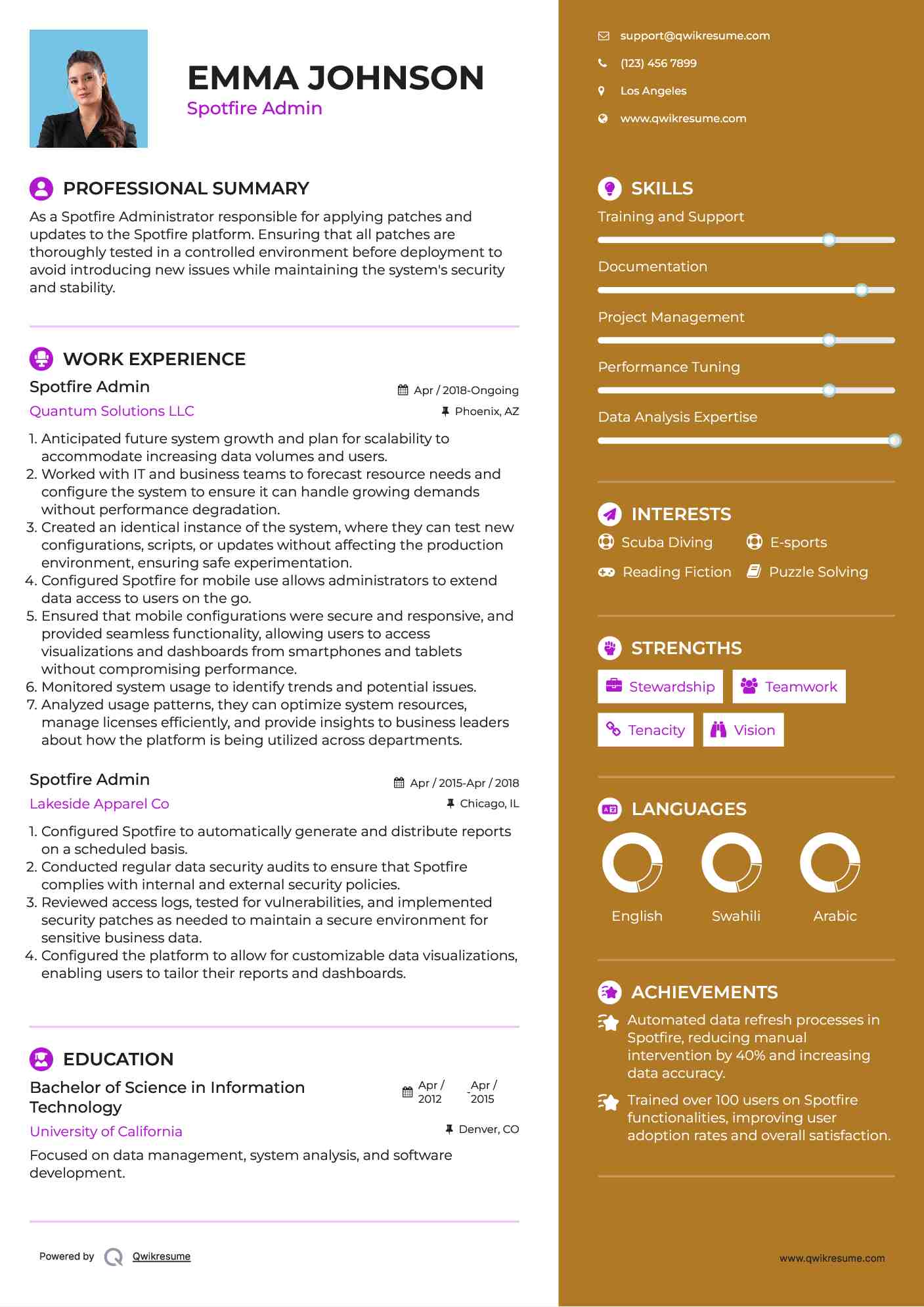  Spotfire Admin Resume Example