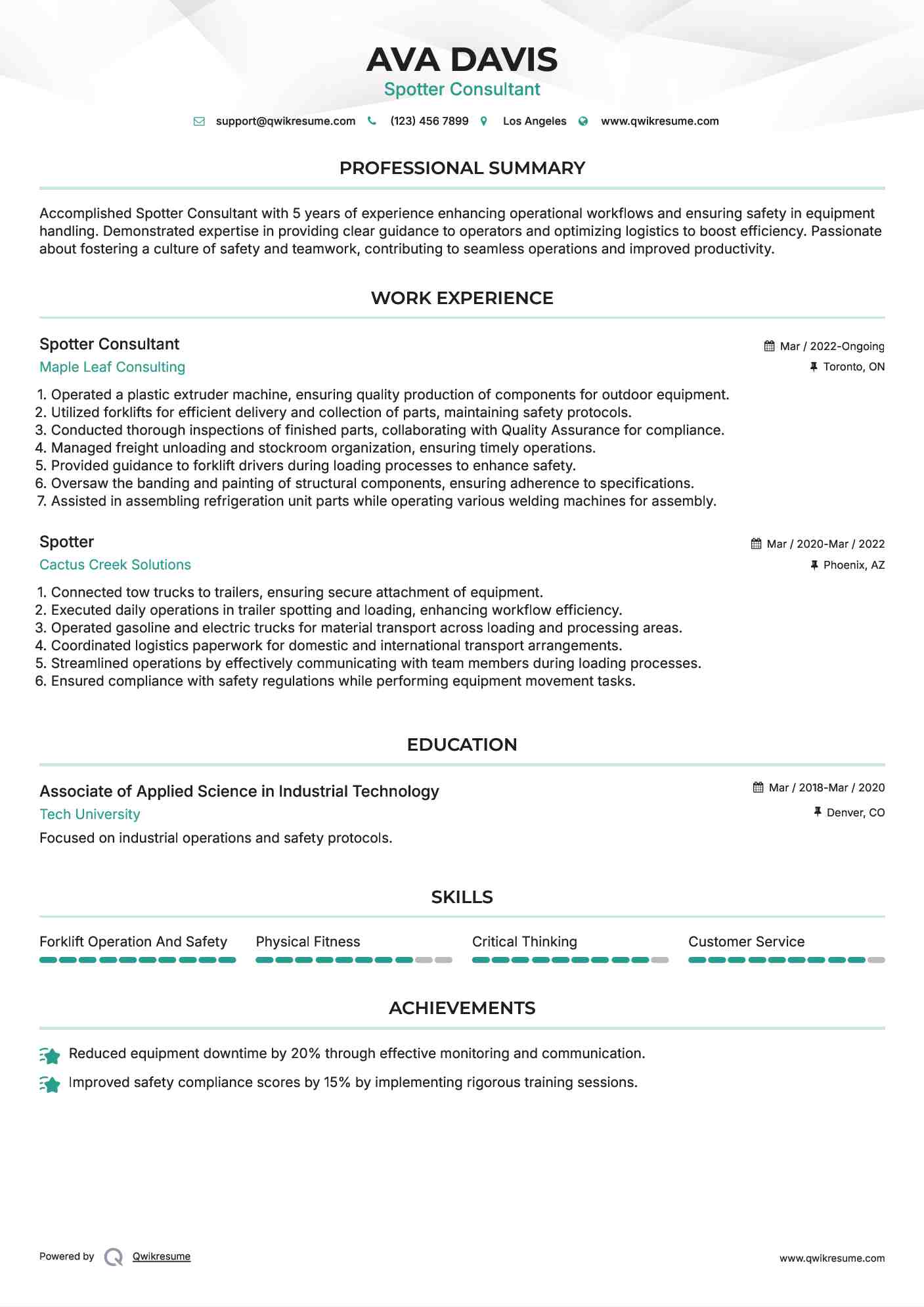 Spotter Consultant Resume Example