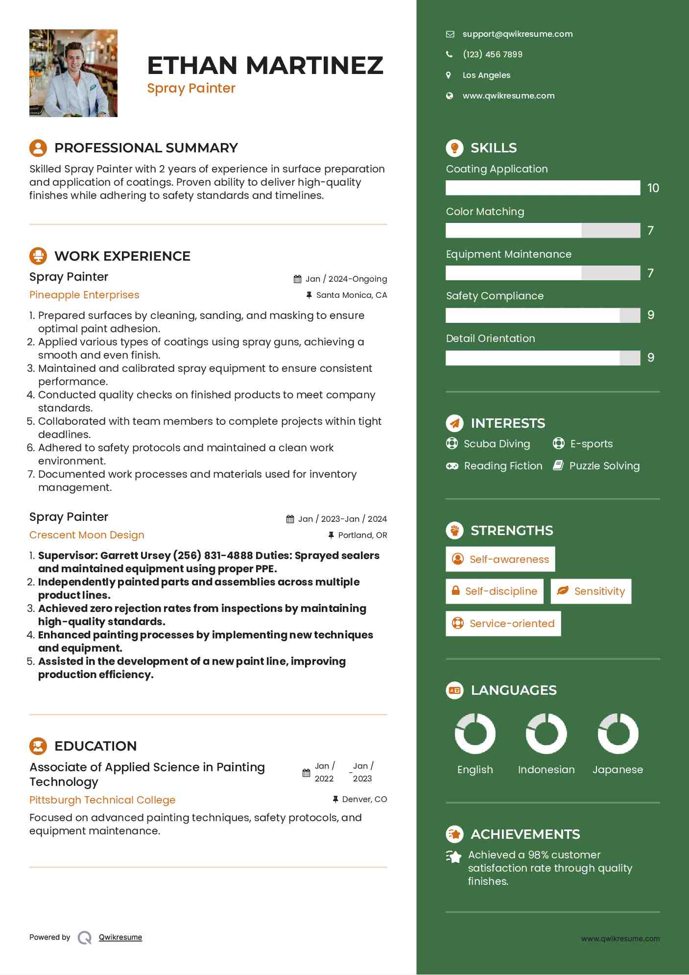 Spray Painter Resume Sample