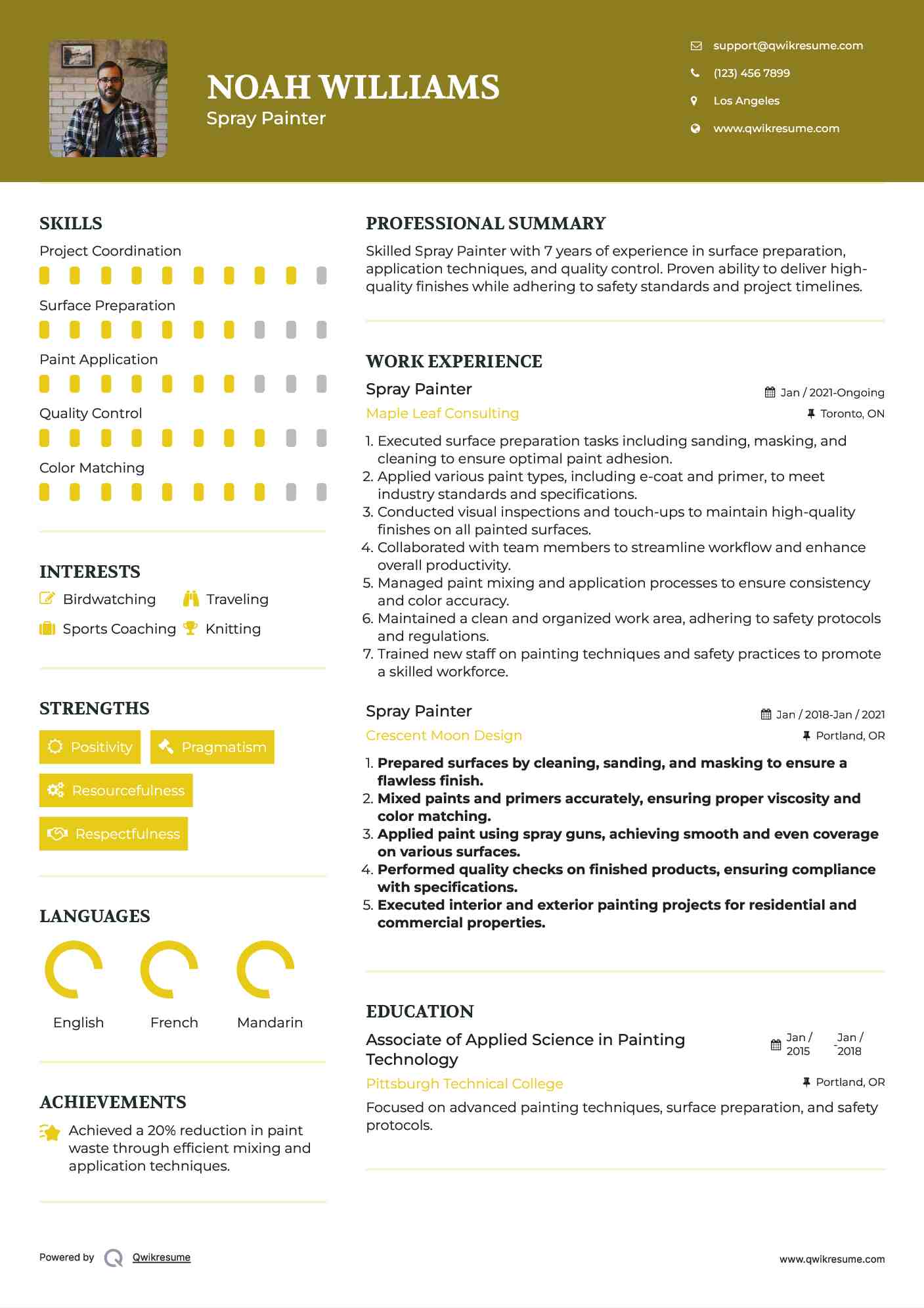 Spray Painter Resume Example
