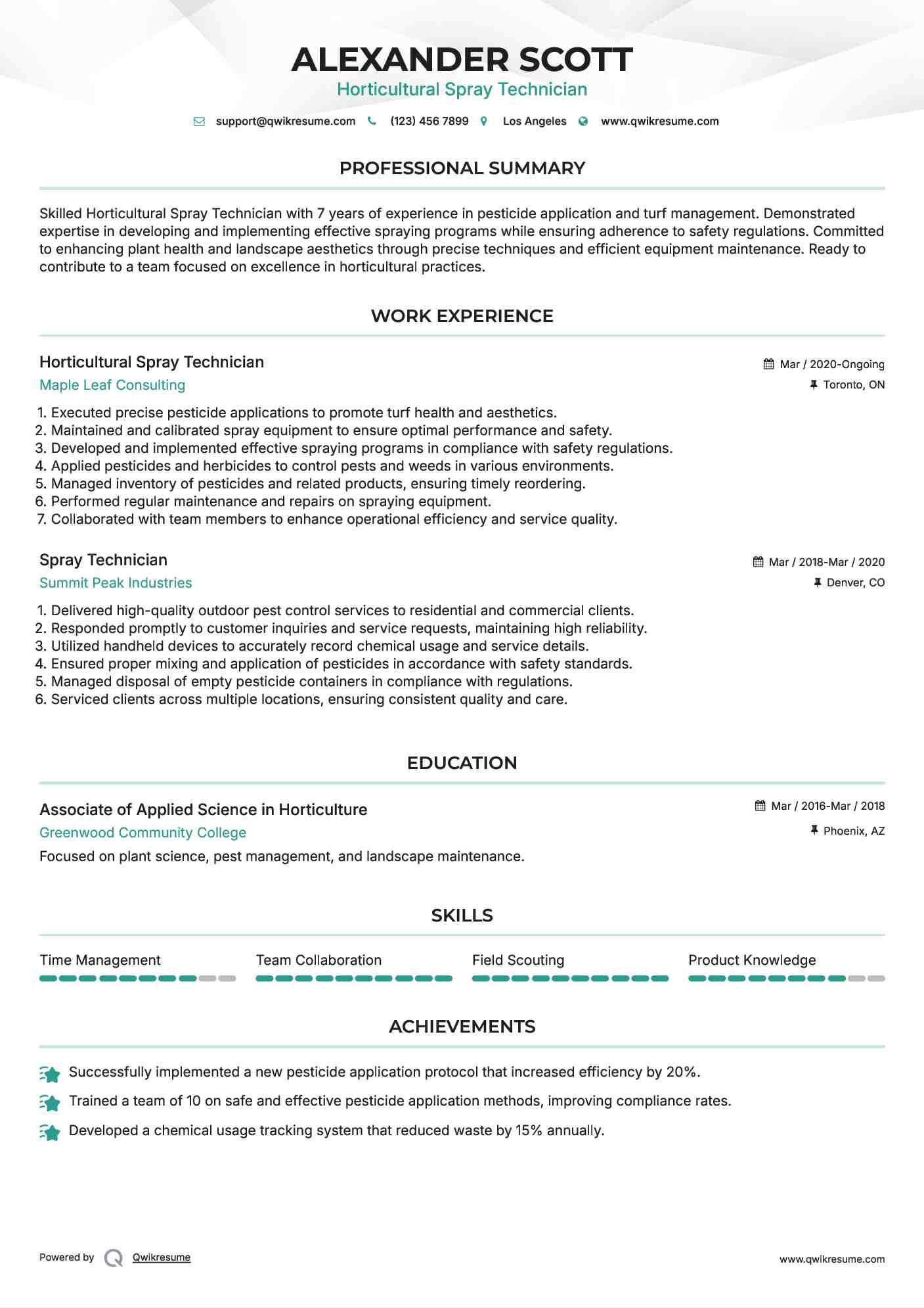 Horticultural Spray Technician

 Resume Example
