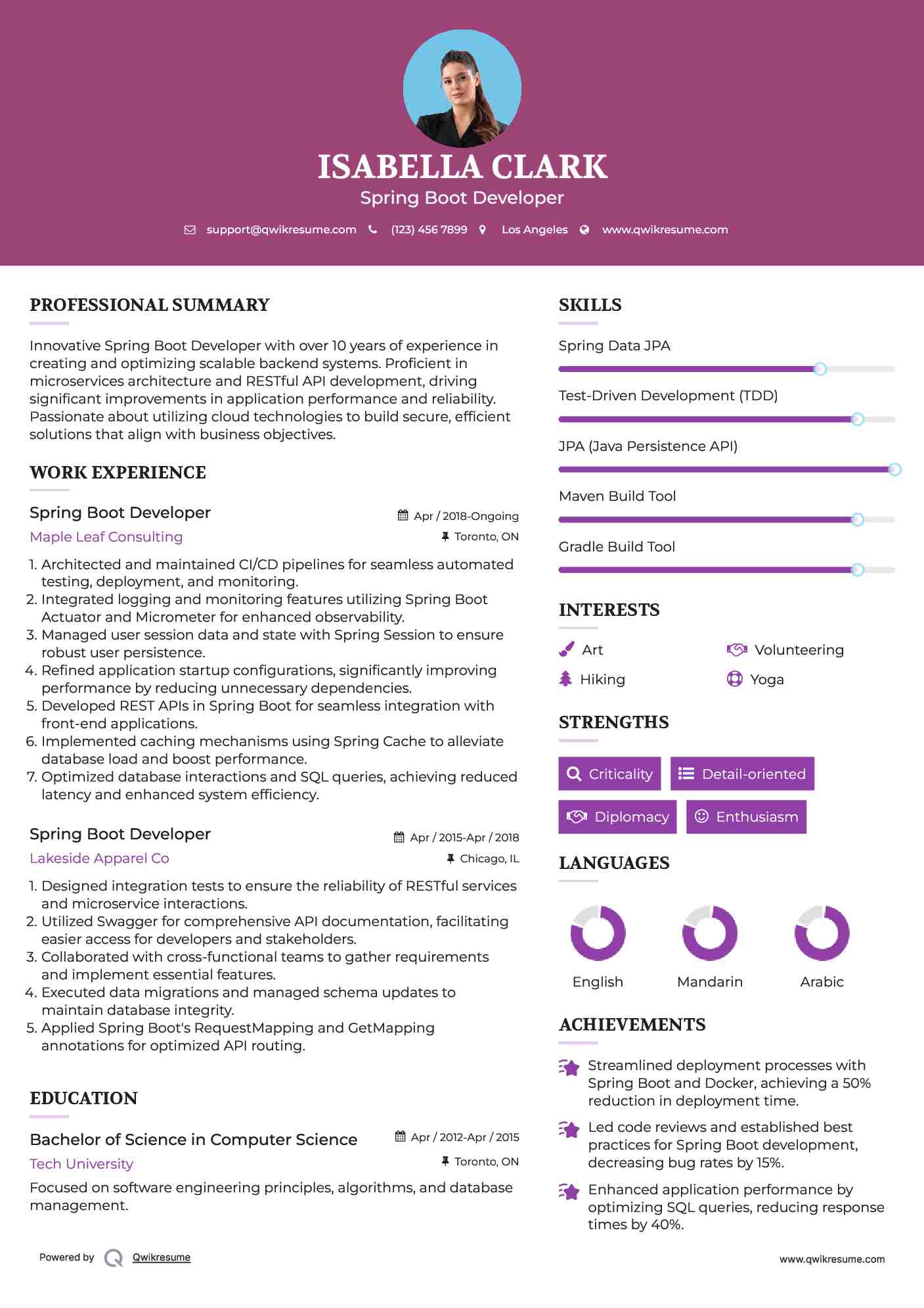 Spring Boot Developer Resume Template