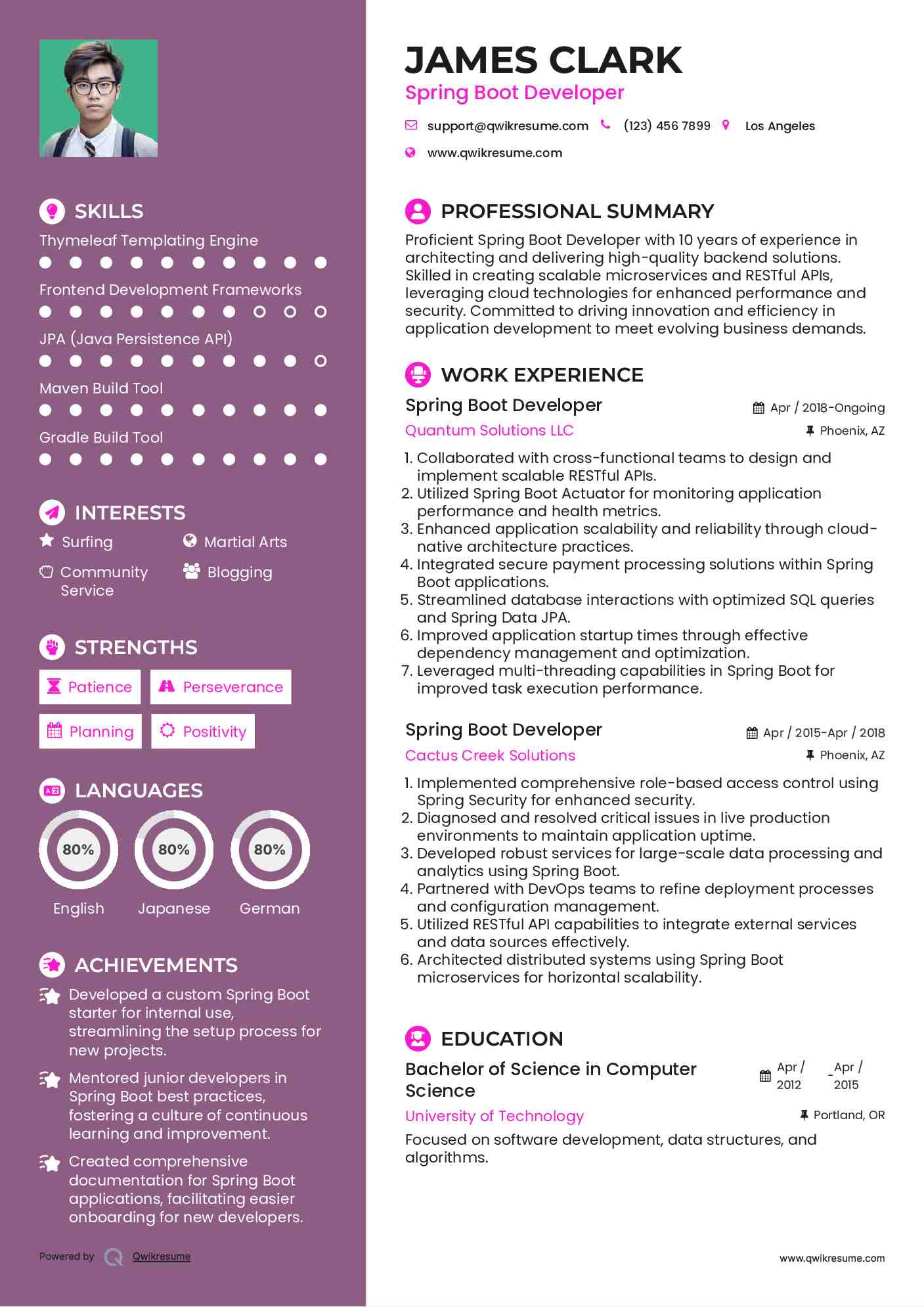 Spring Boot Developer Resume Format