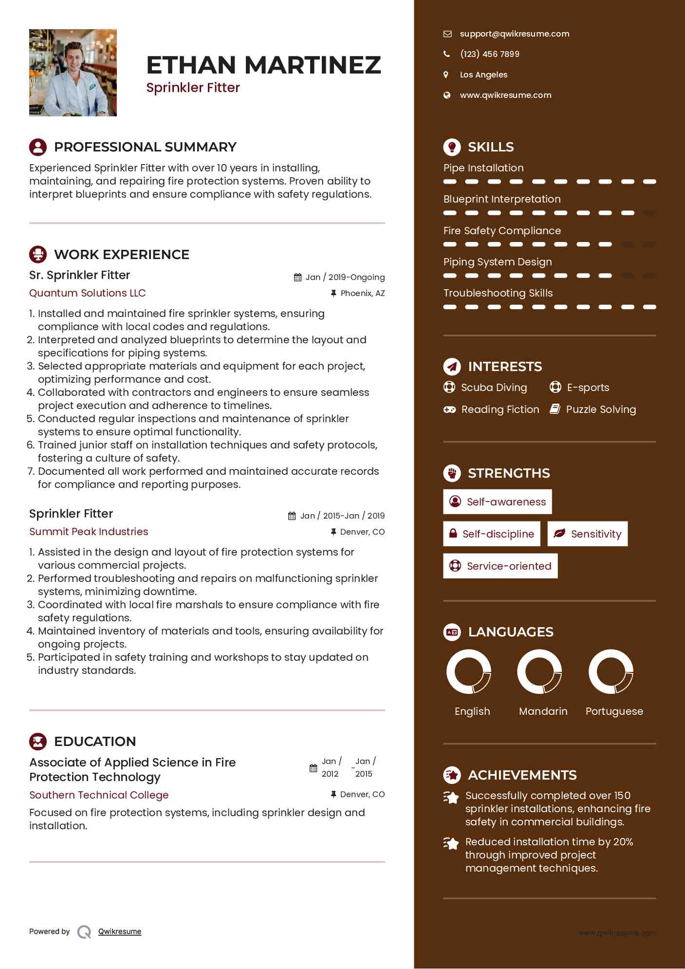 Sprinkler Fitter Resume Samples QwikResume