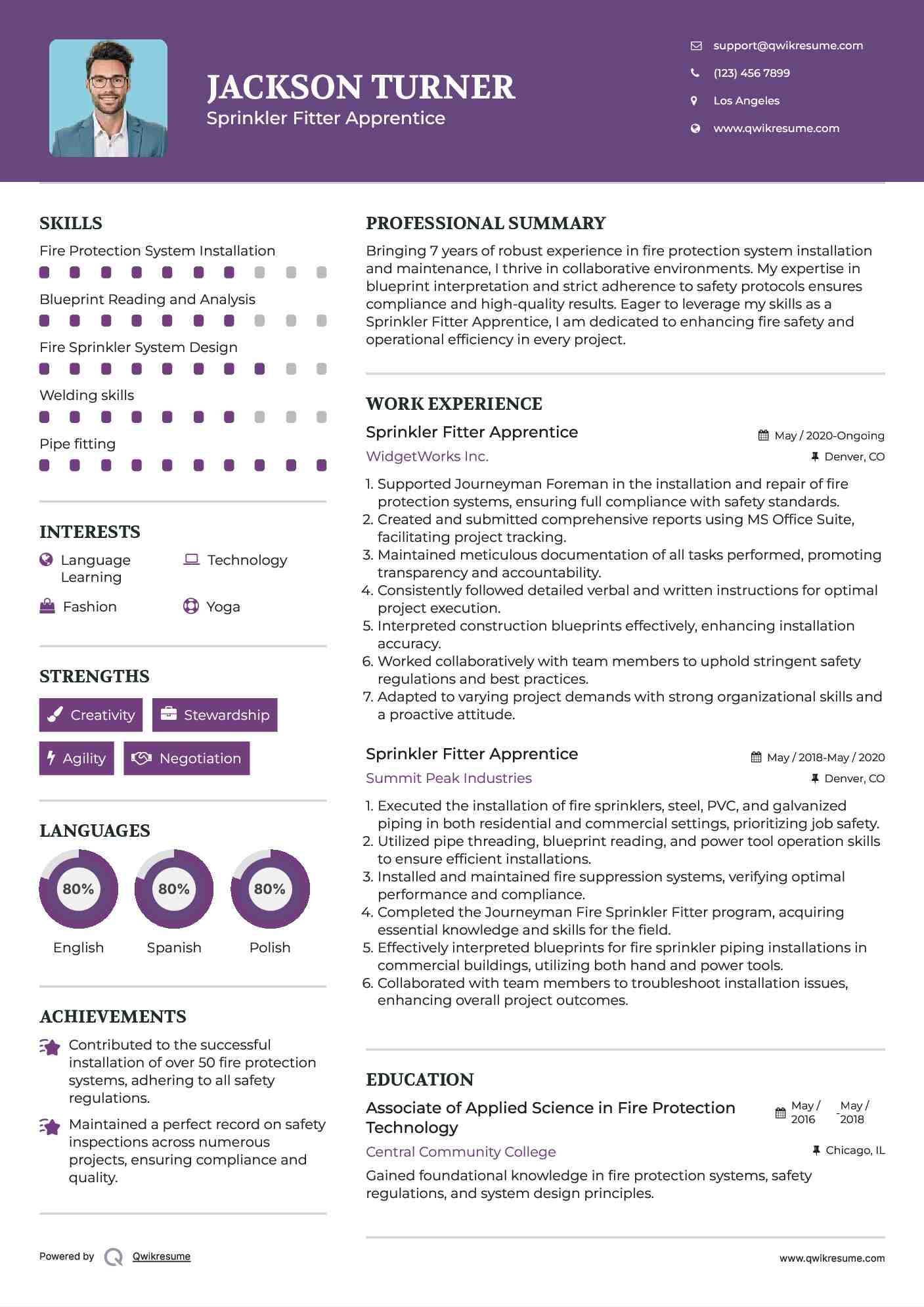 Sprinkler Fitter Apprentice Resume Samples QwikResume