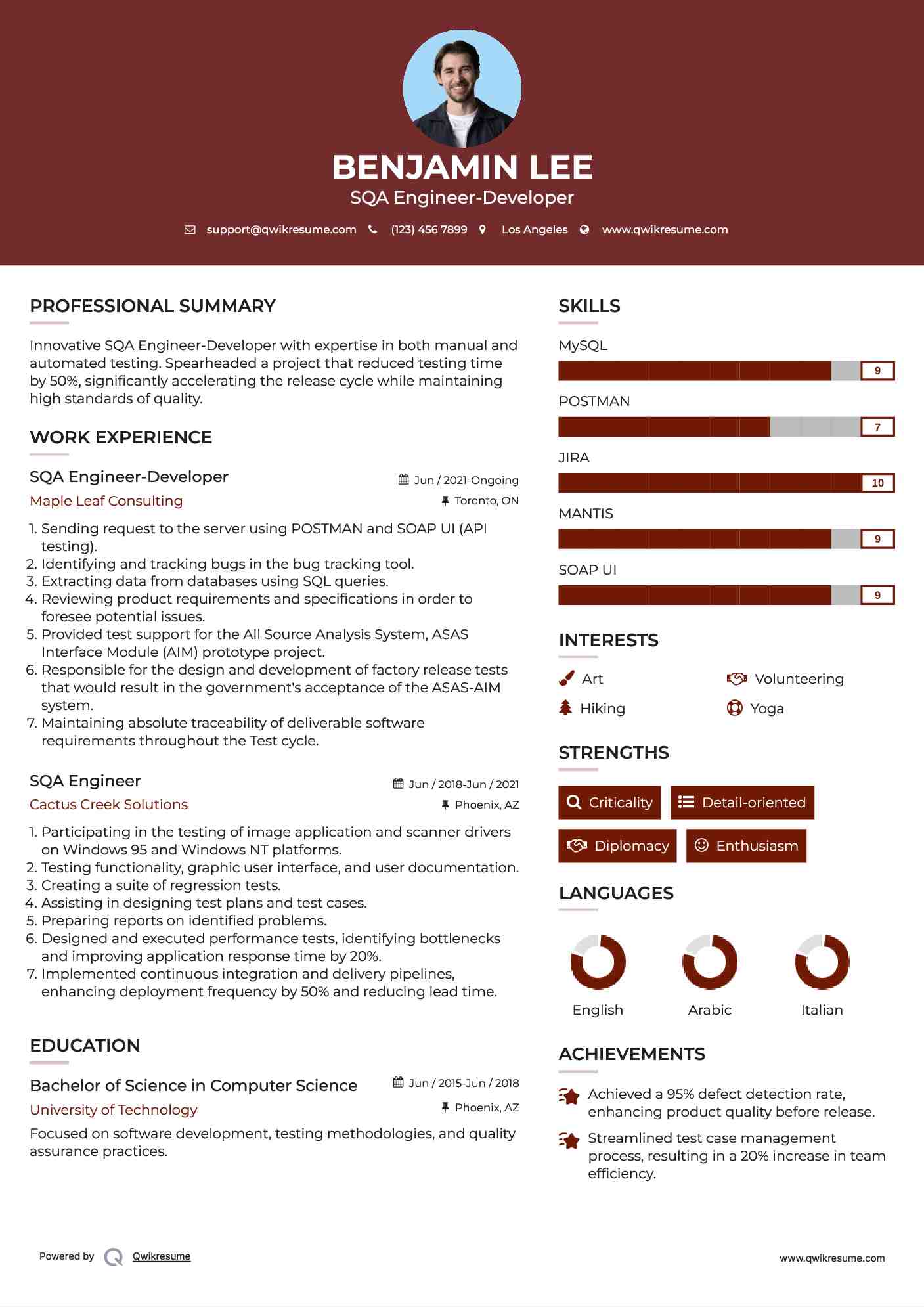 SQA Engineer-Developer Resume Model