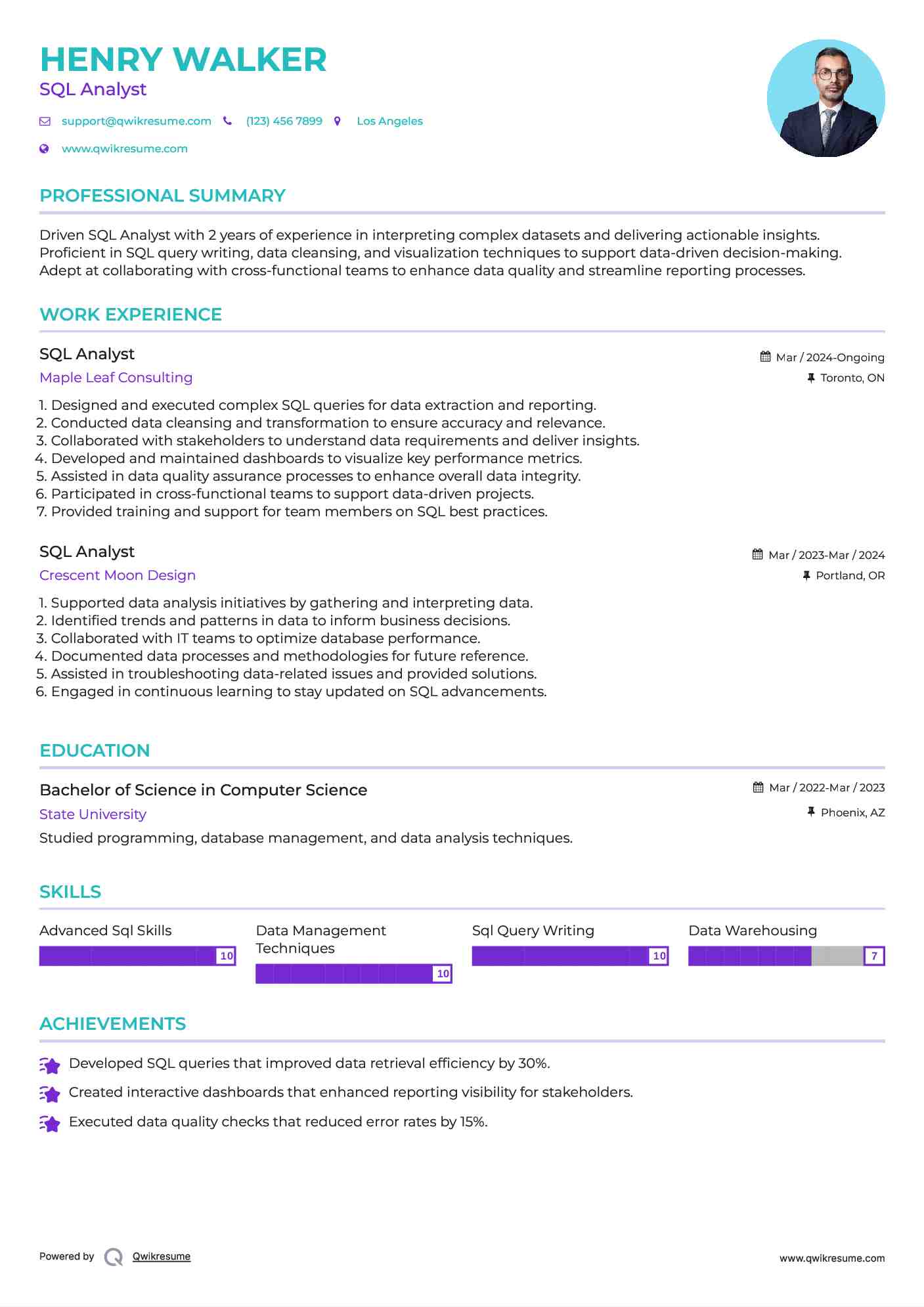 SQL Analyst Resume Sample