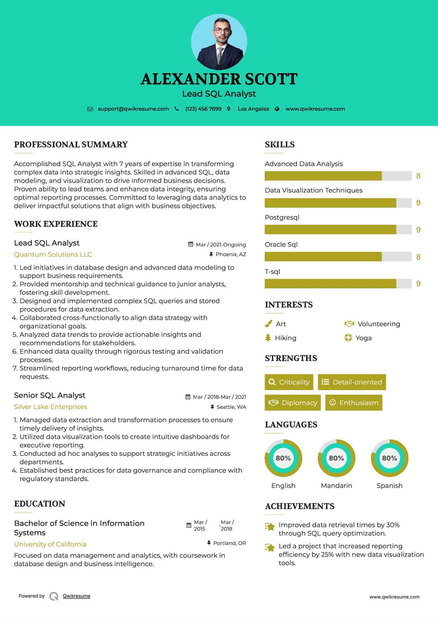 Lead SQL Analyst Resume Model