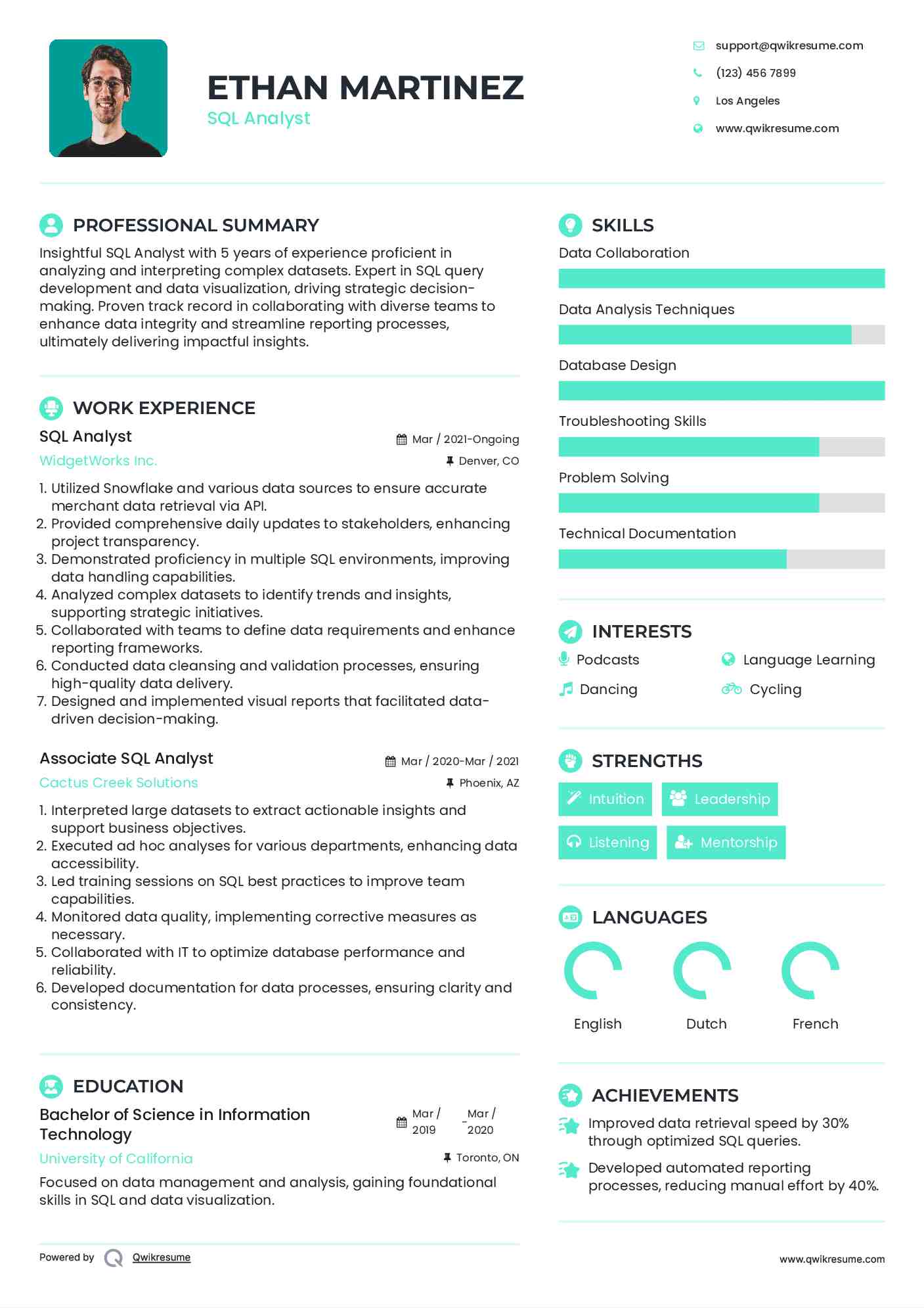 SQL Analyst Resume Format