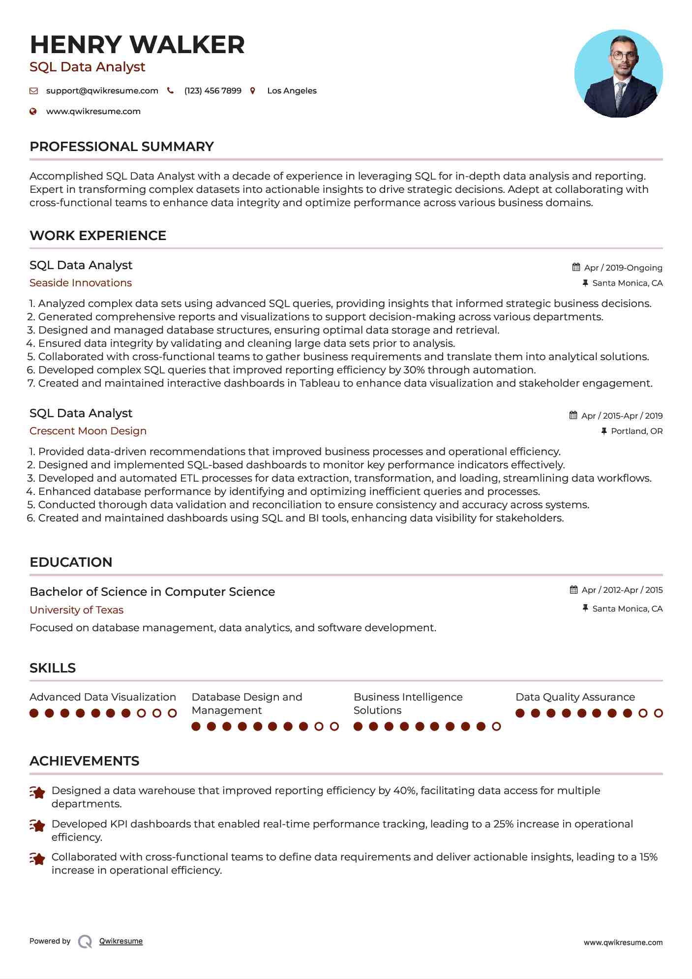SQL Data Analyst Resume Template