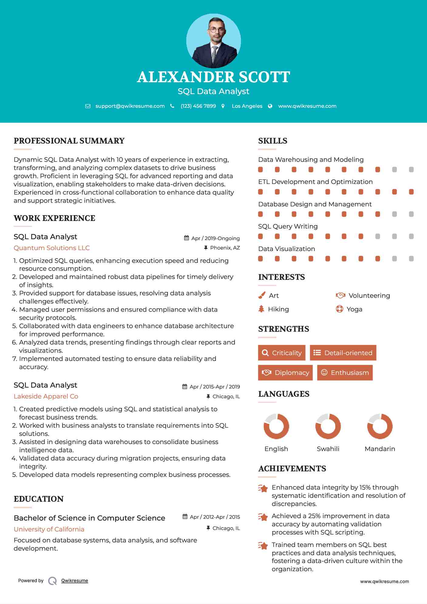 SQL Data Analyst Resume Example