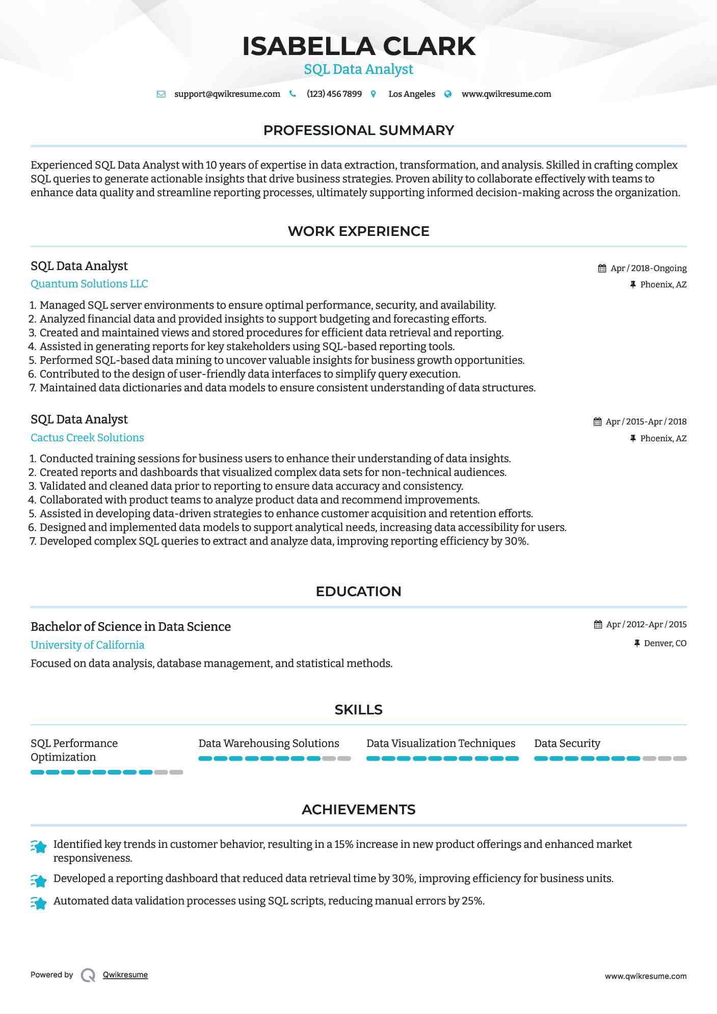 SQL Data Analyst Resume Template