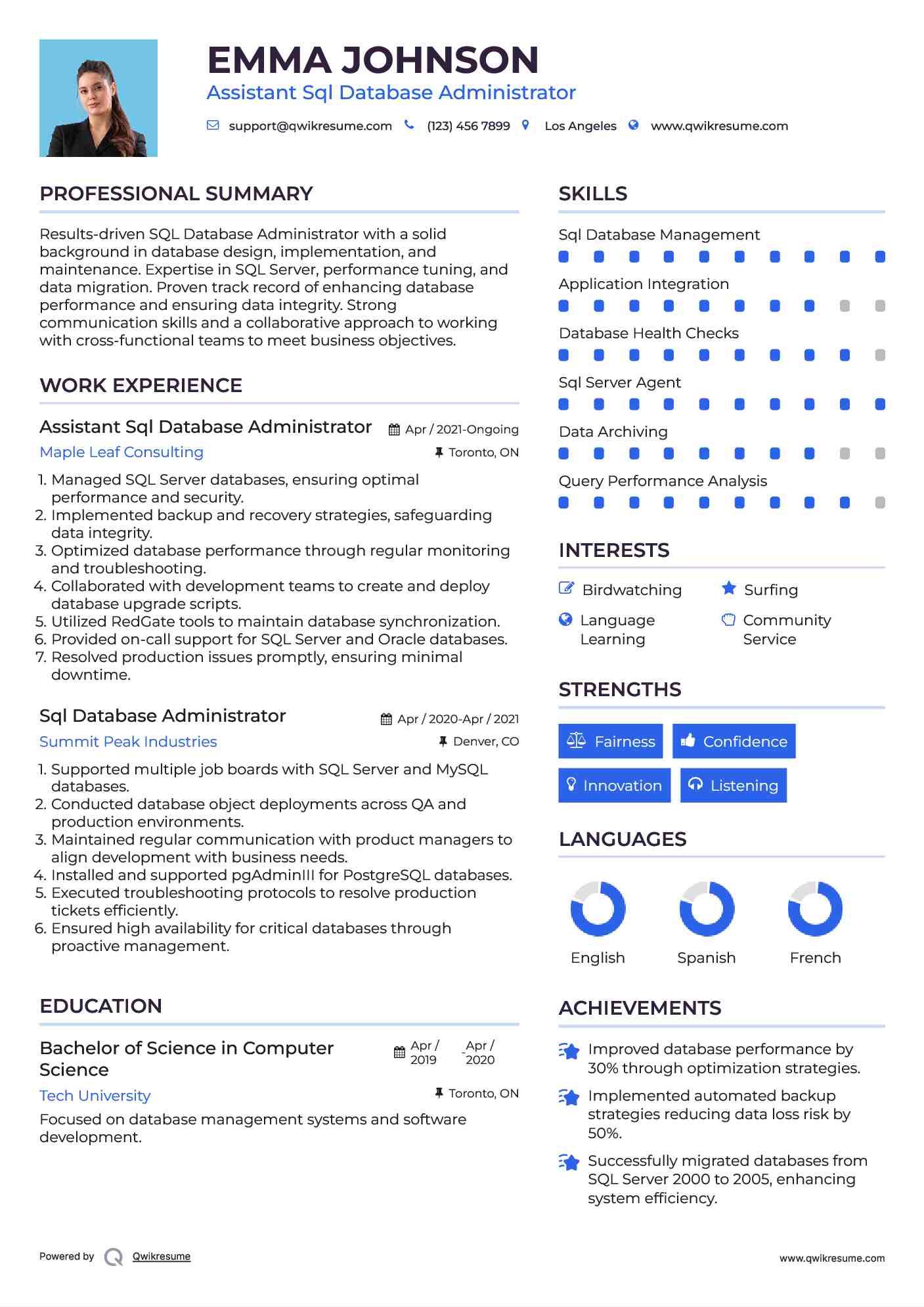 Assistant Sql Database Administrator Resume Model