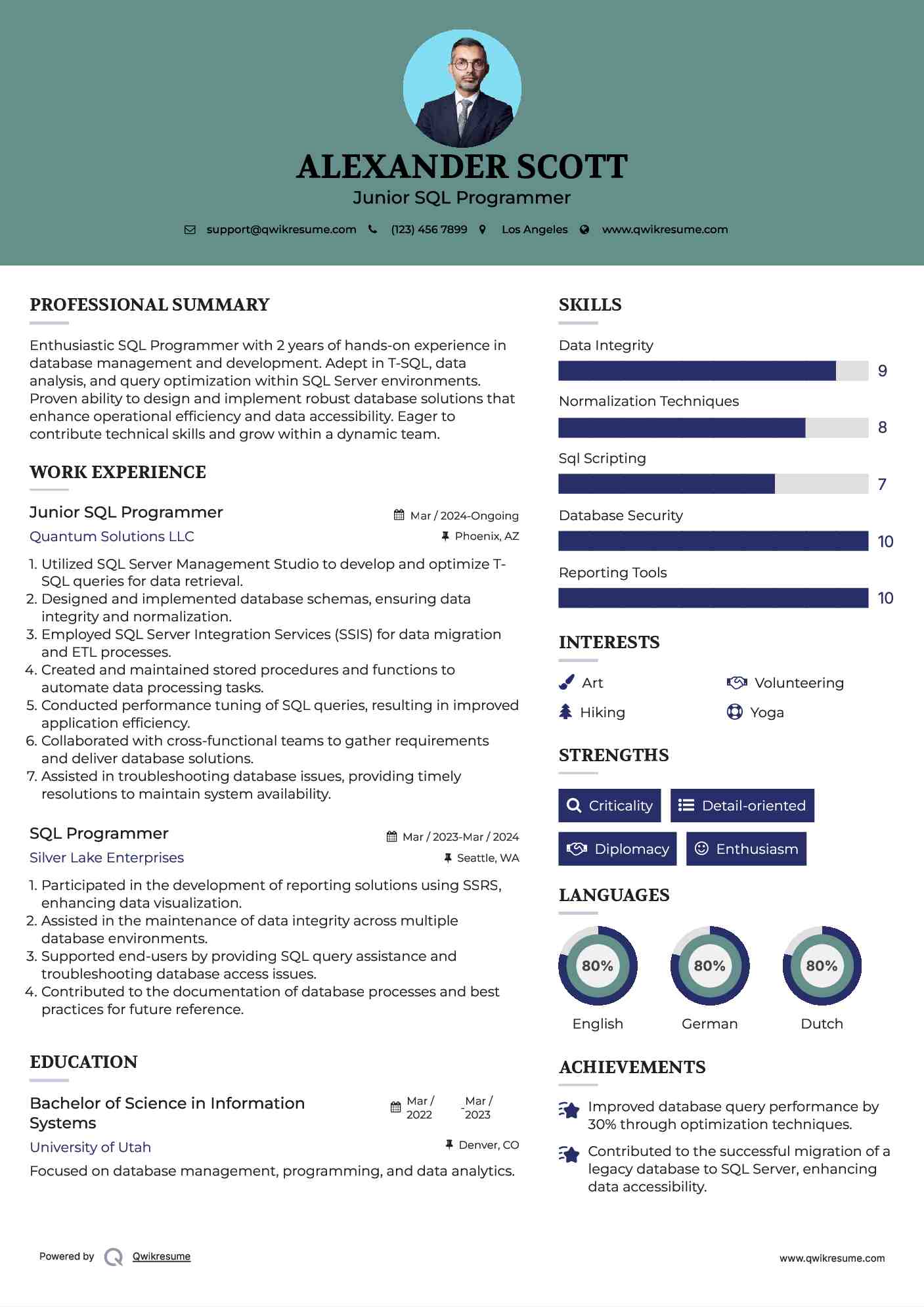 Junior SQL Programmer Resume Example