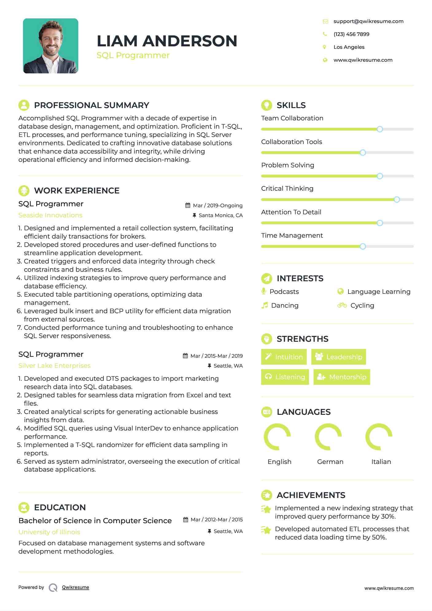 SQL Programmer Resume Sample