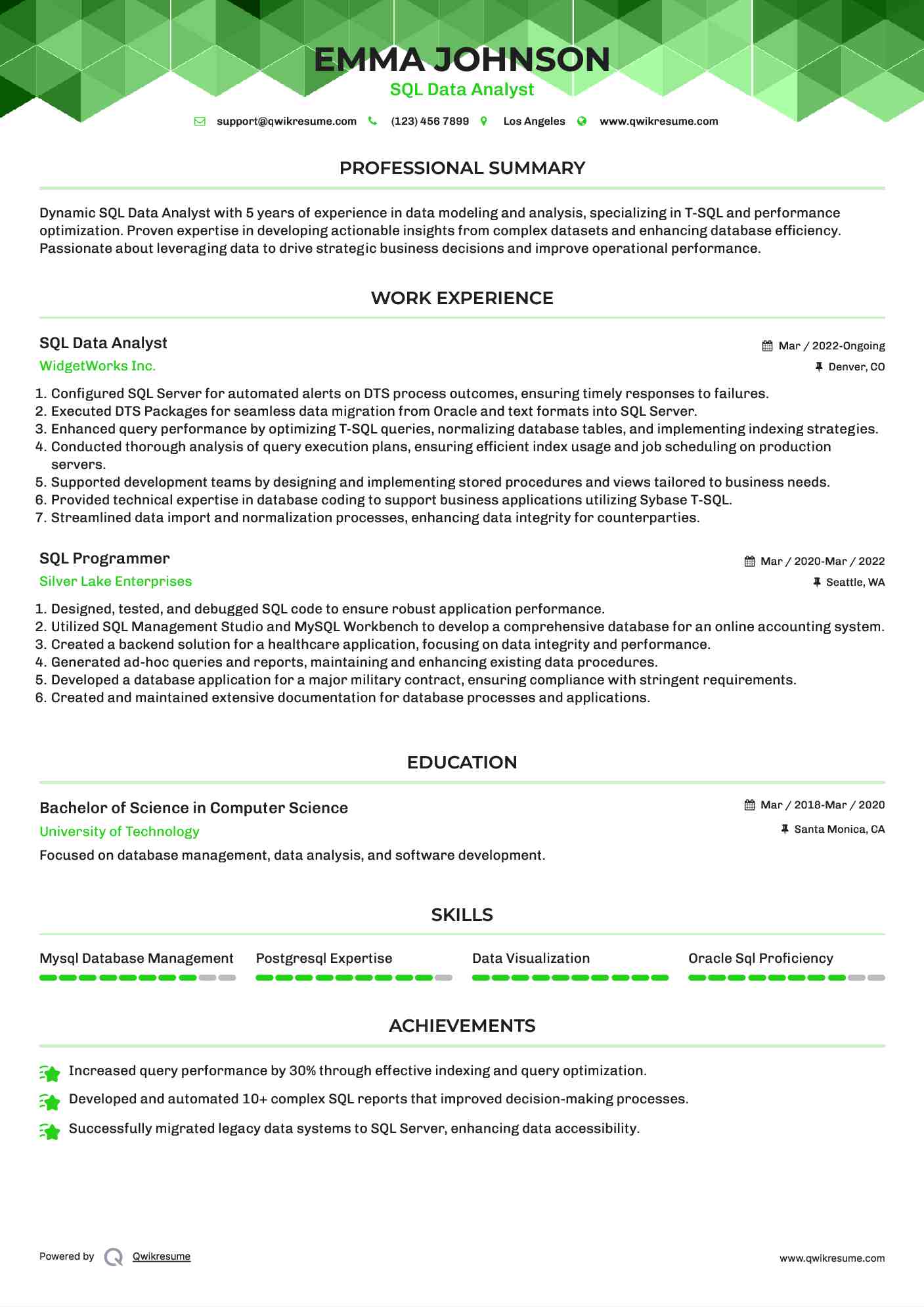 SQL Data Analyst Resume Model