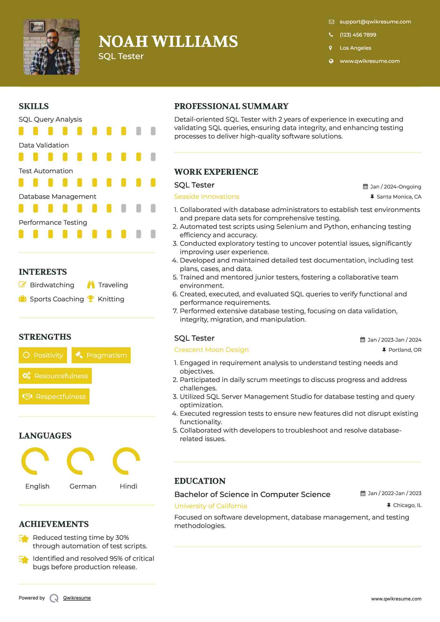 SQL Tester Resume Example