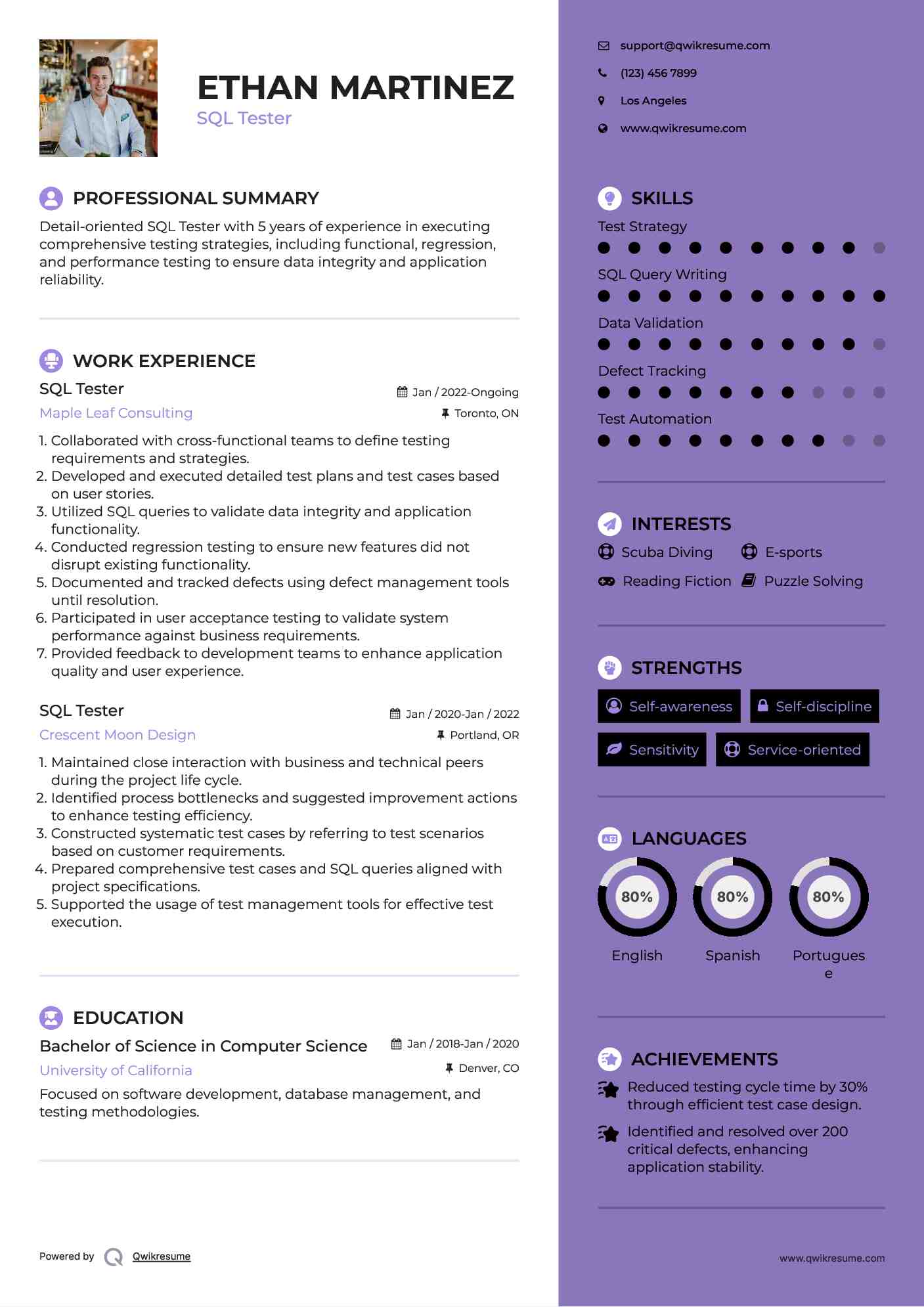 SQL Tester Resume Template