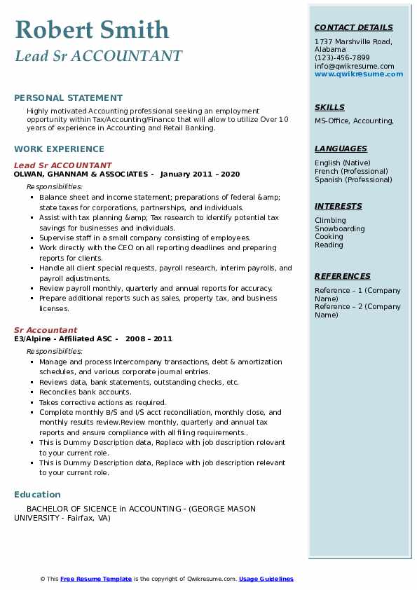 Sr Accountant Resume Samples - Sr Accountant 1582192873 Pdf 
