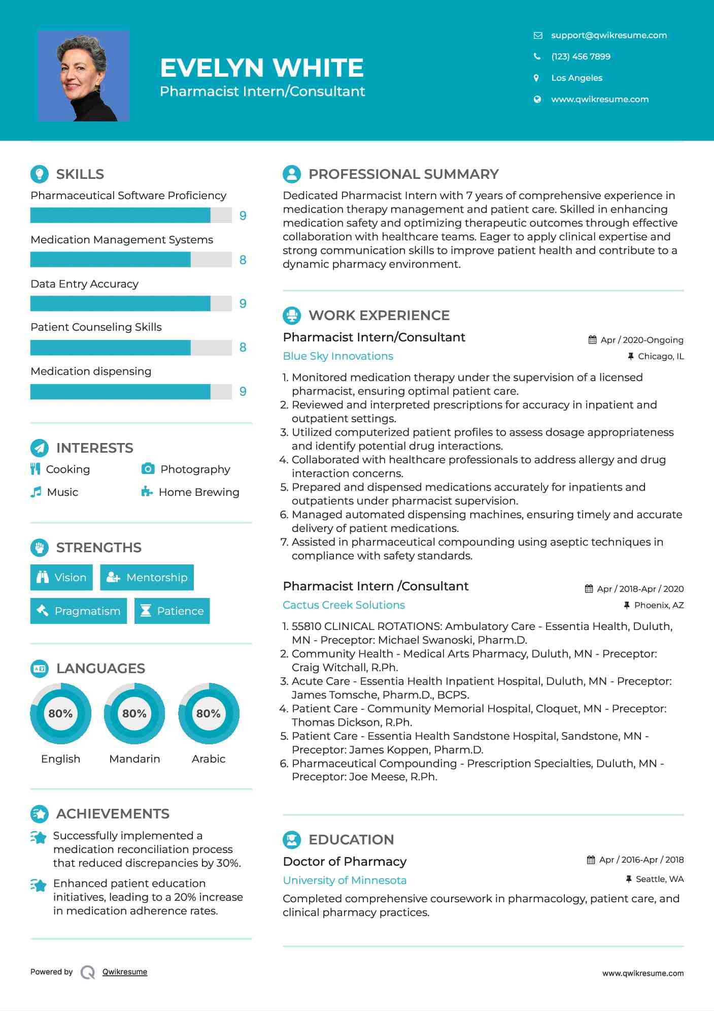 Pharmacist Intern/Consultant Resume Format