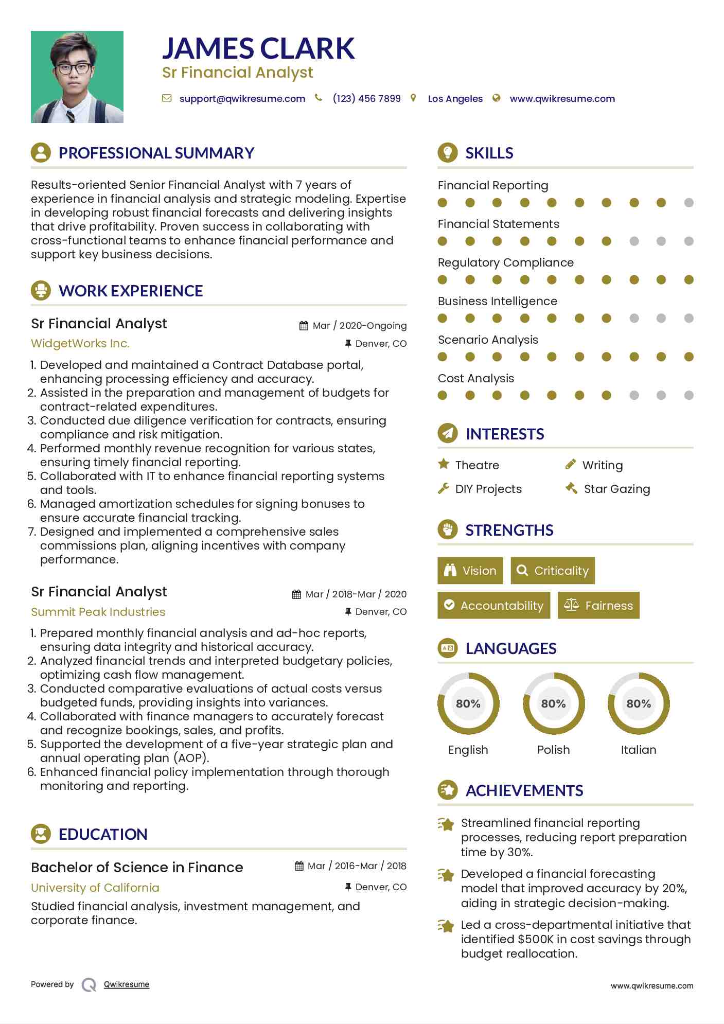 Sr Financial Analyst Resume Model