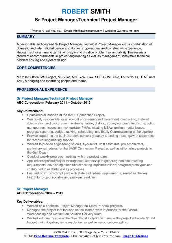 Sr Project Manager Resume Samples - Sr Project Manager 1573691798 Pdf