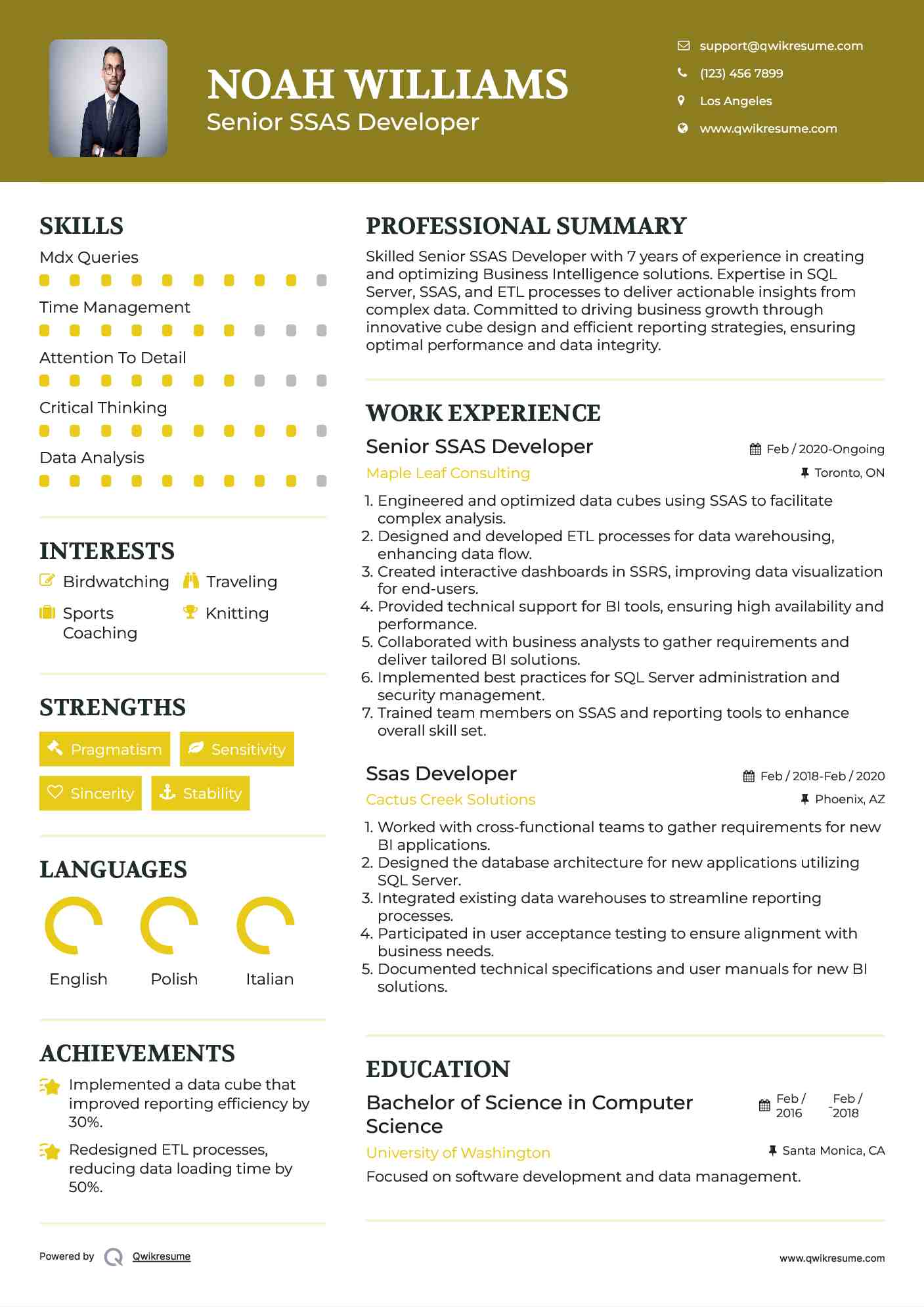 Senior SSAS Developer Resume Sample