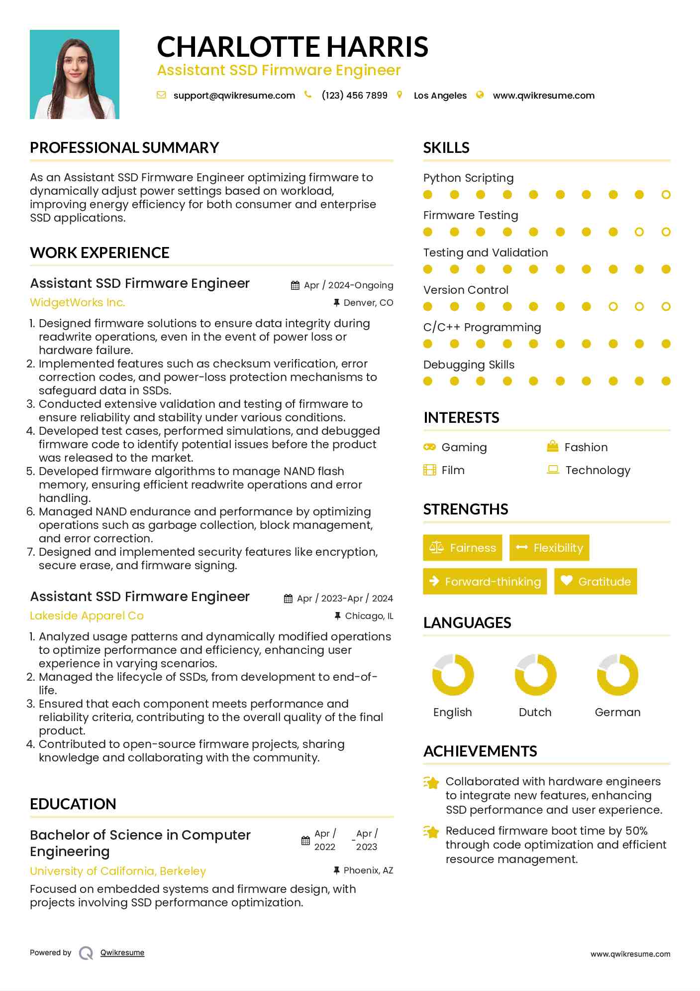Assistant SSD Firmware Engineer Resume Template