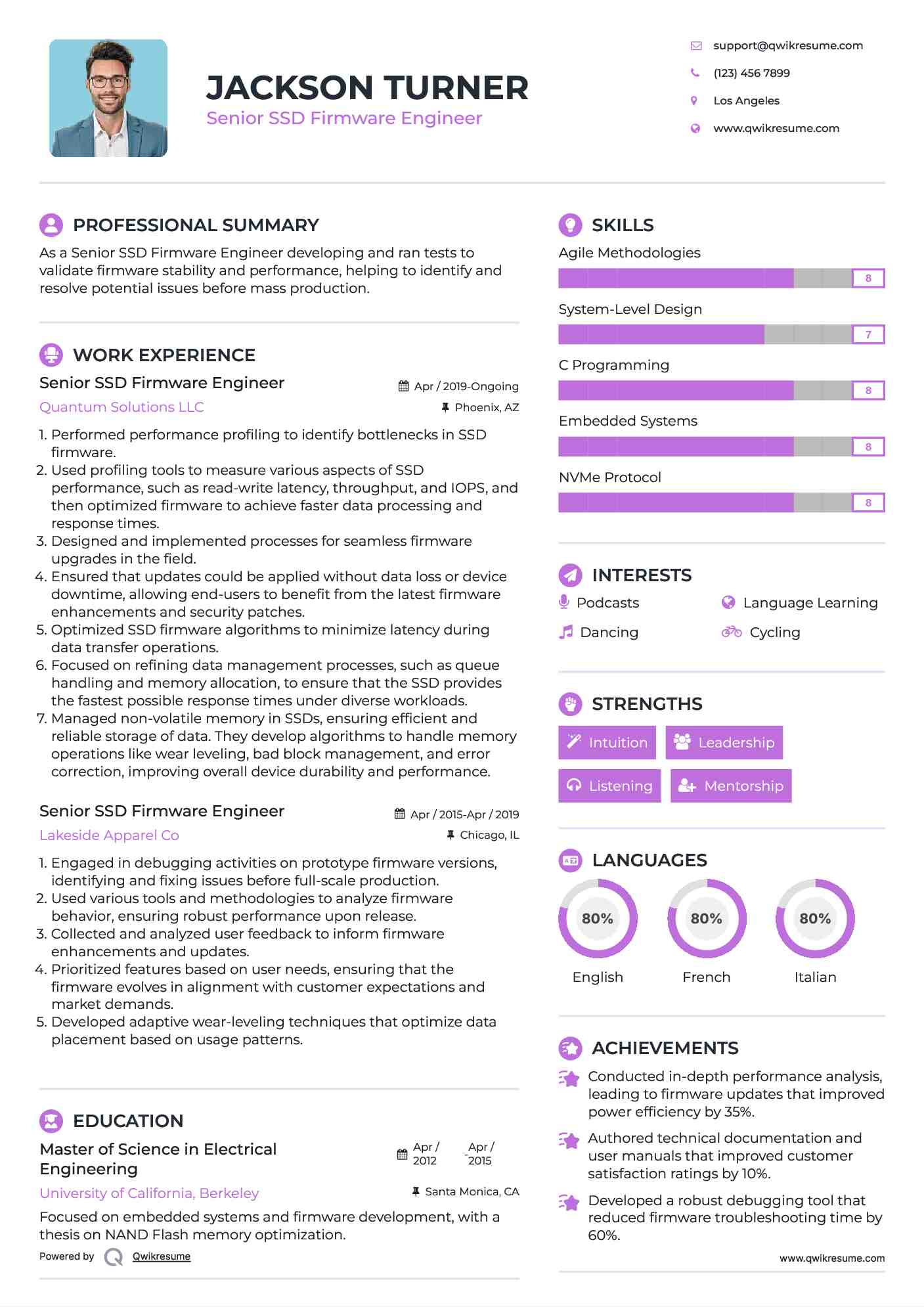 Senior SSD Firmware Engineer Resume Template