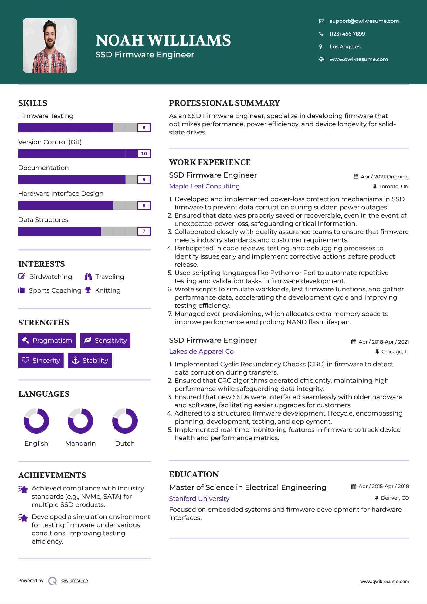 SSD Firmware Engineer  Resume Format