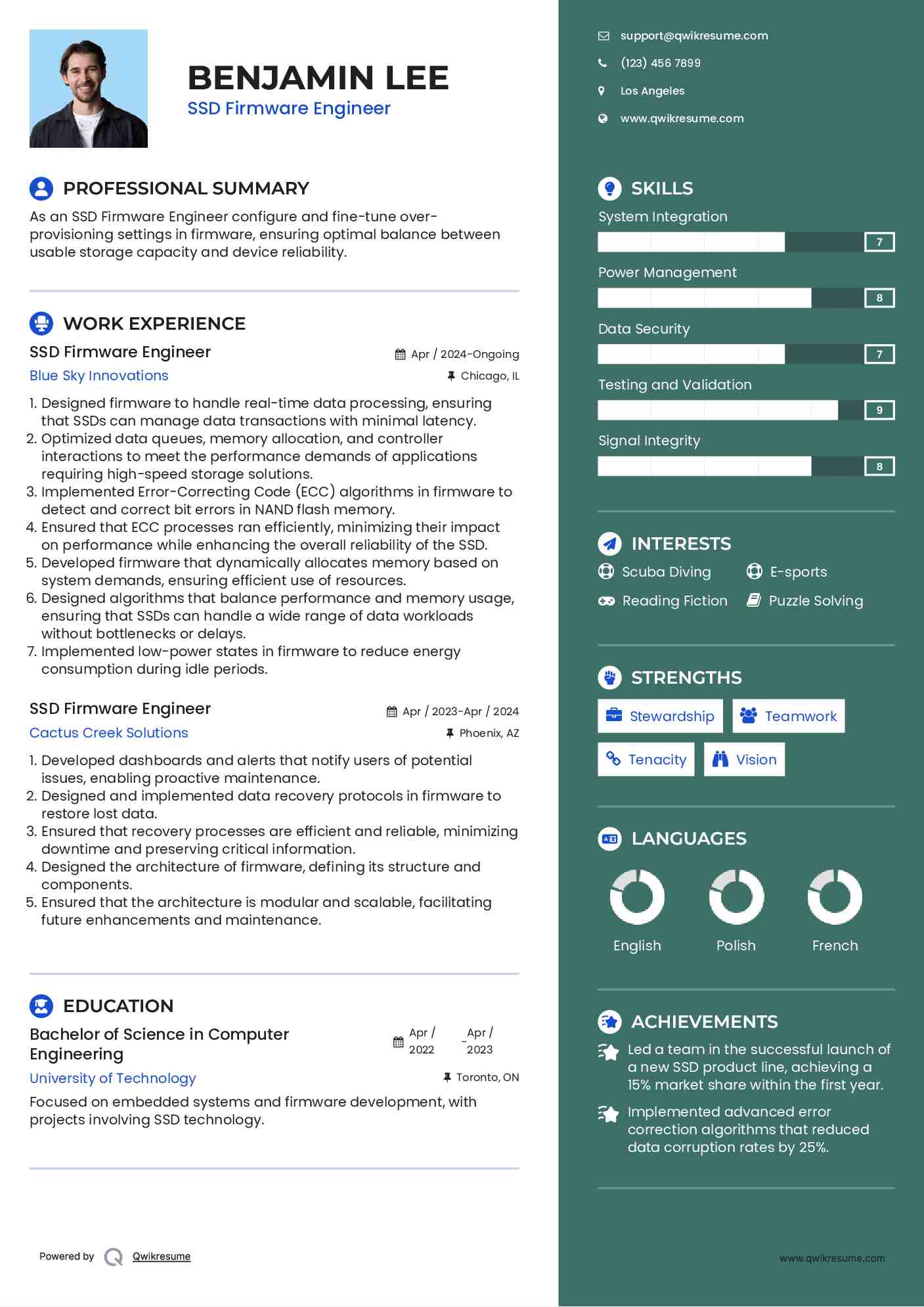 SSD Firmware Engineer  Resume Template