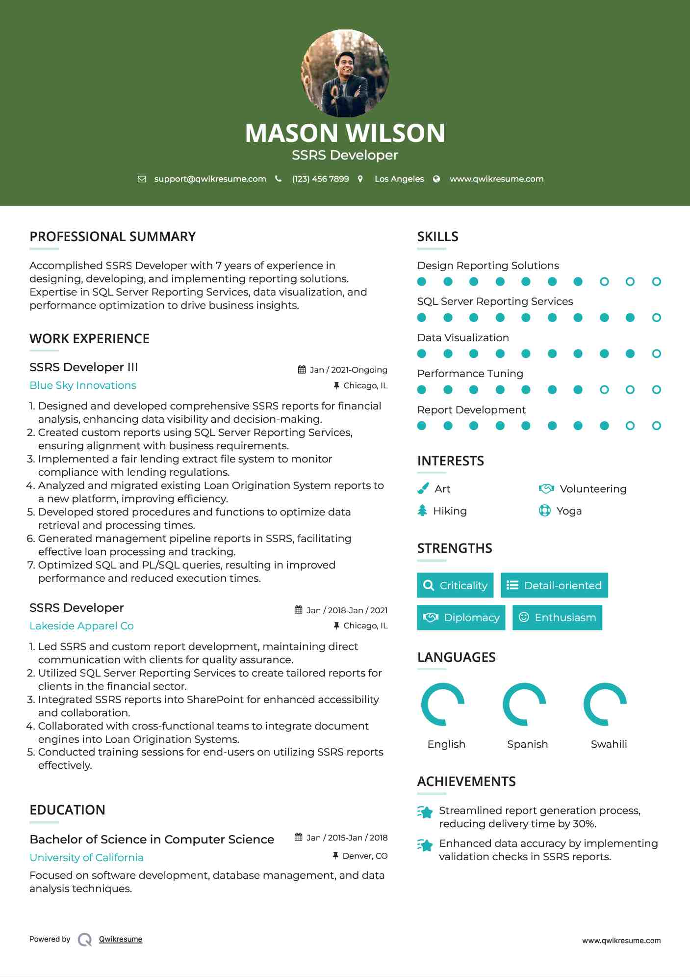 SSRS Developer III Resume Template