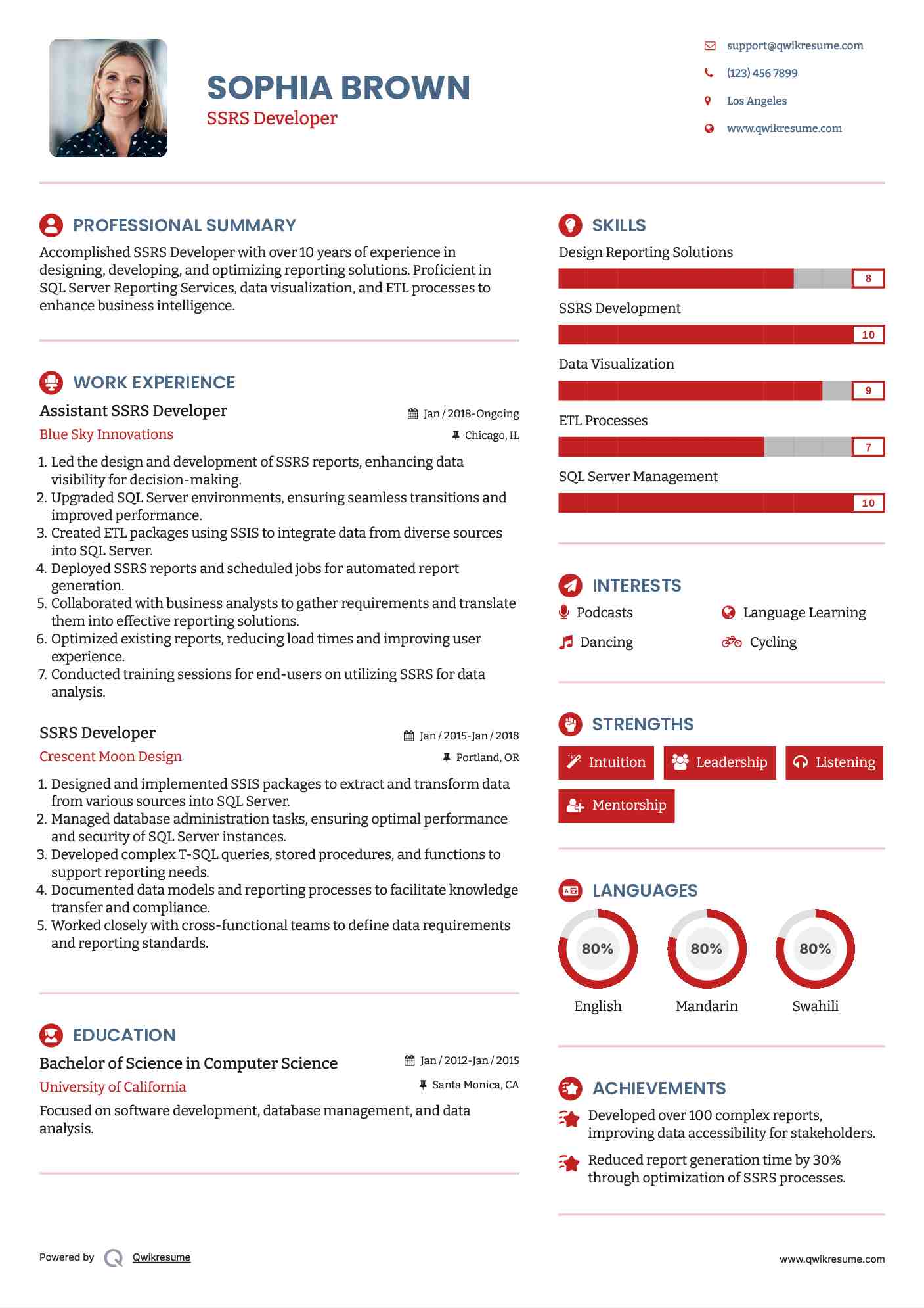 Assistant SSRS Developer Resume Template