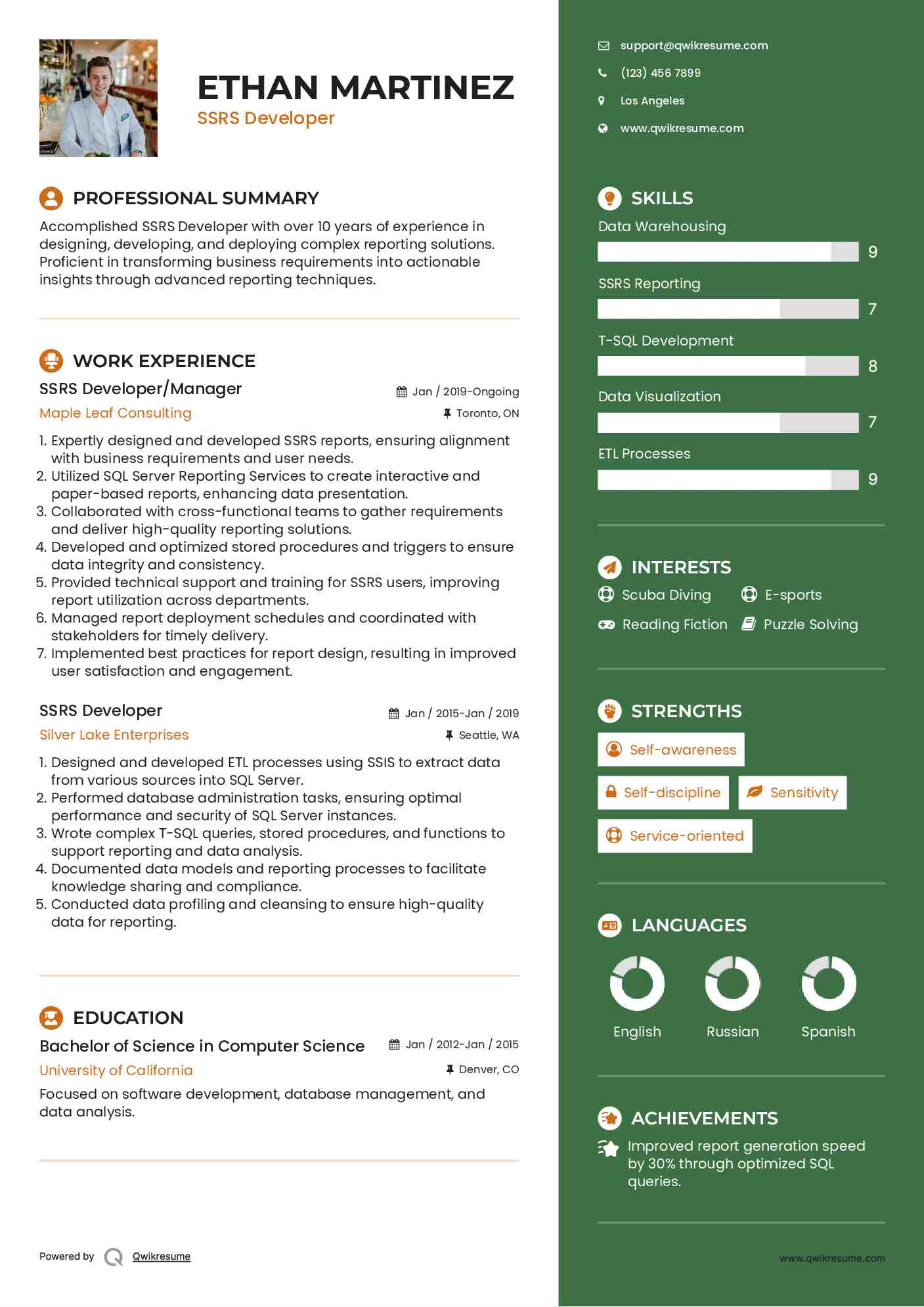 SSRS Developer/Manager Resume Format