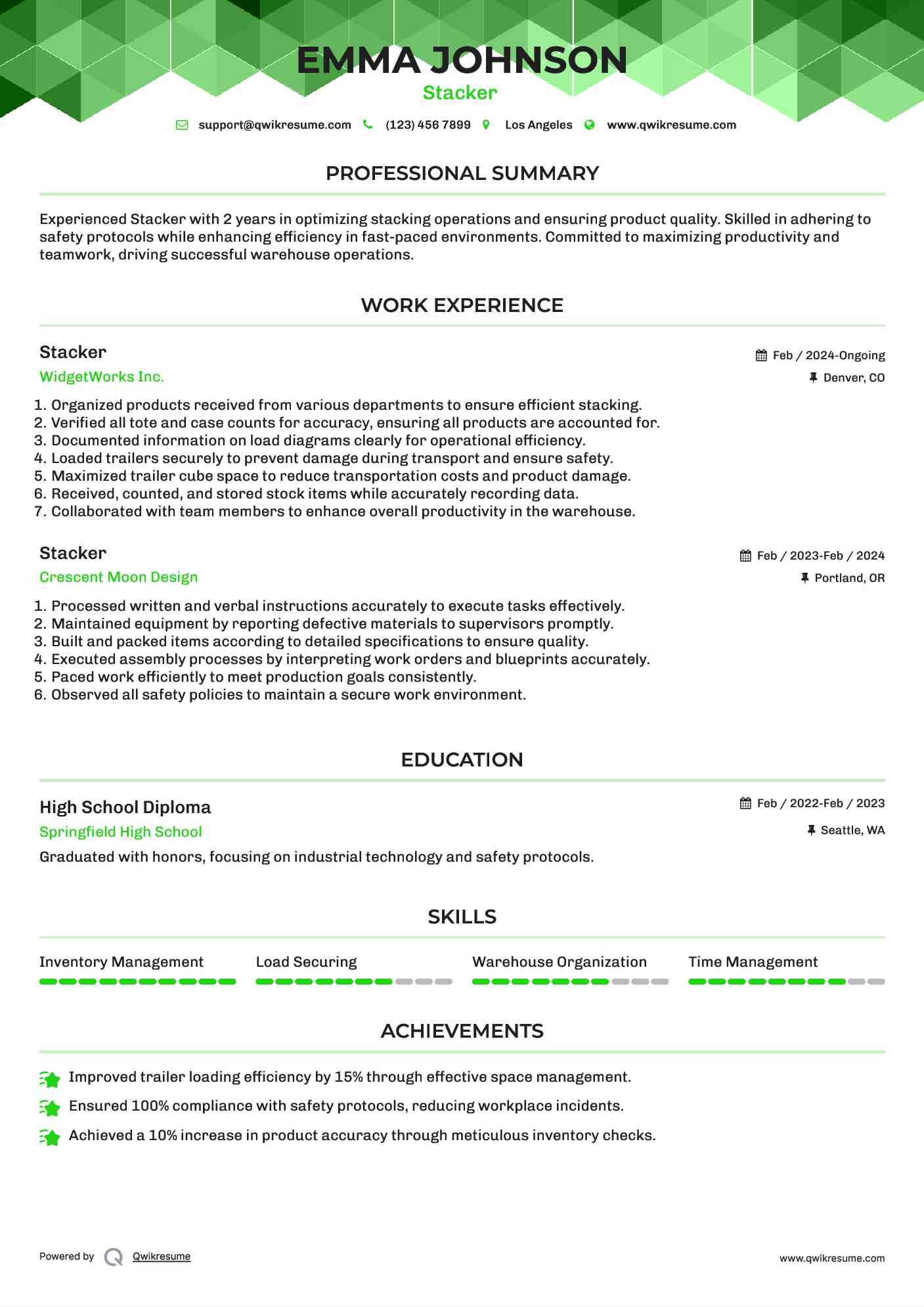Stacker  Resume Model