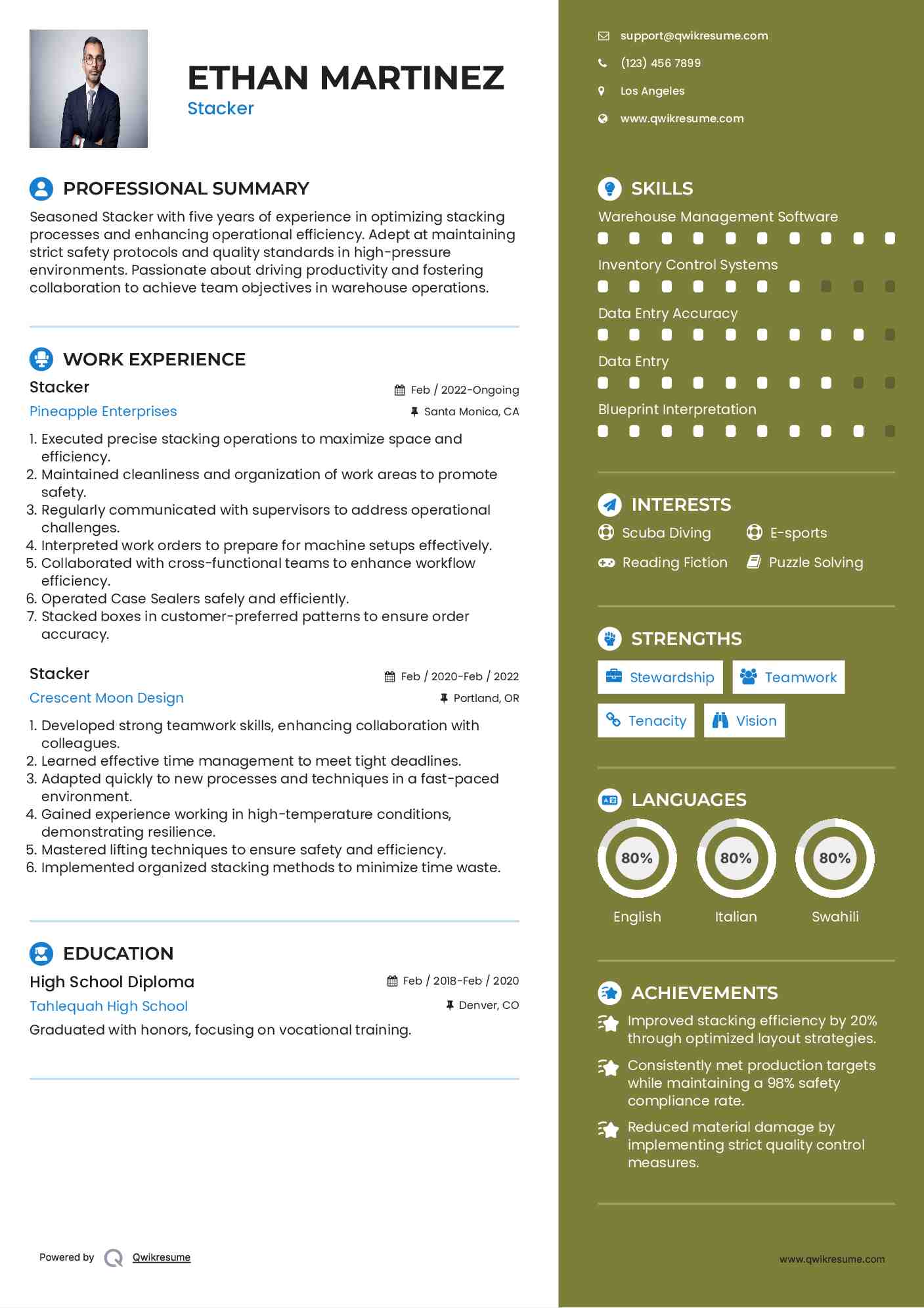 Stacker Resume Sample