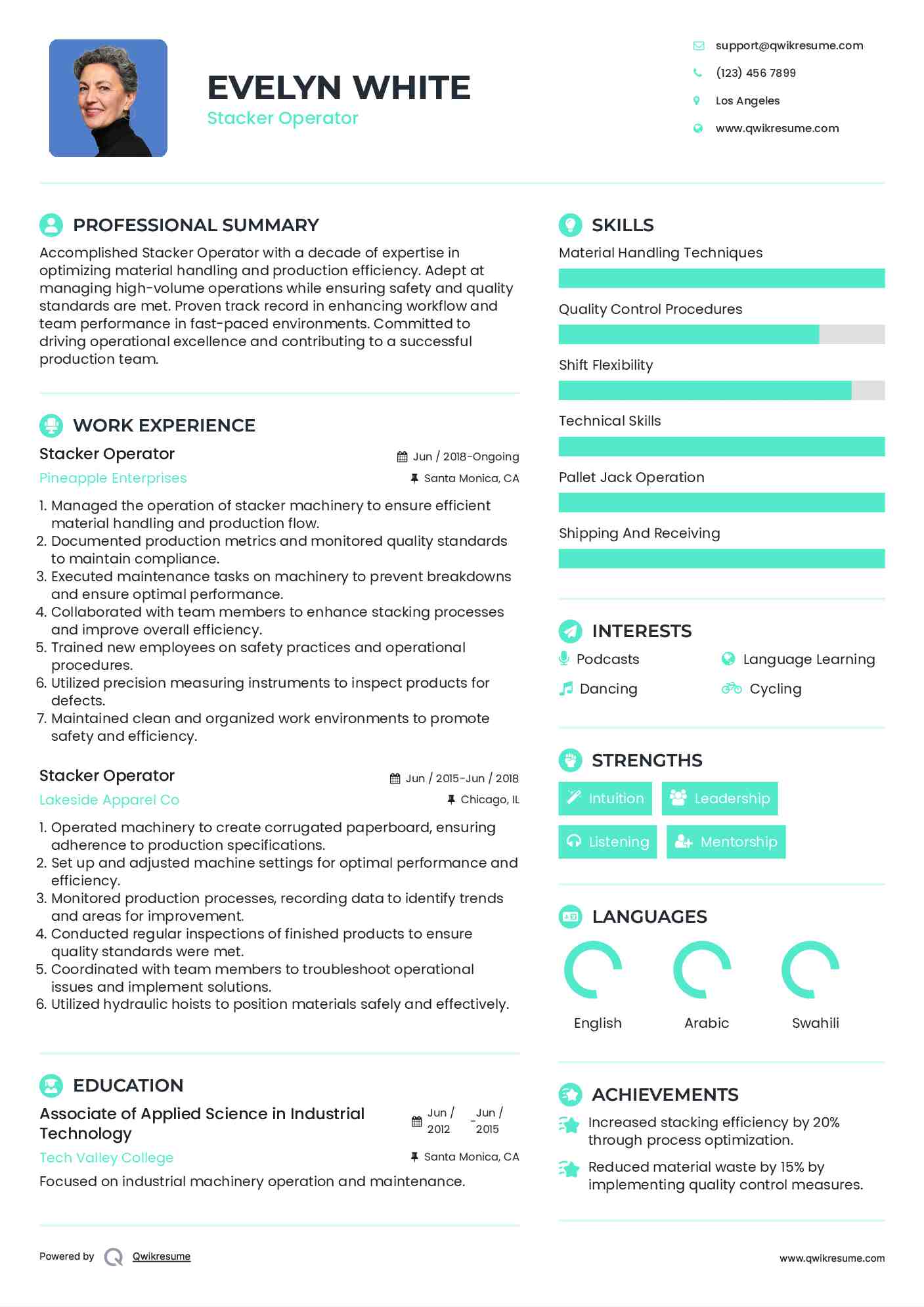 Stacker Operator Resume Format
